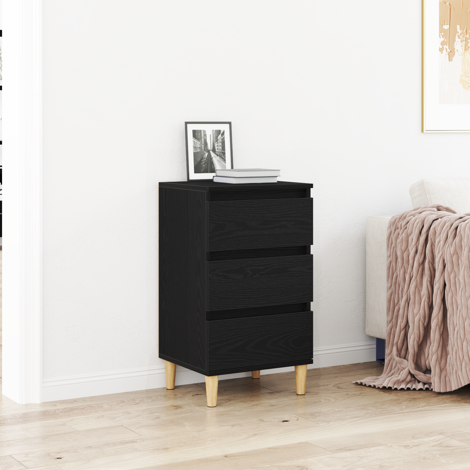 Bedside Cabinet Black Oak 40x35x70 cm Engineered Wood