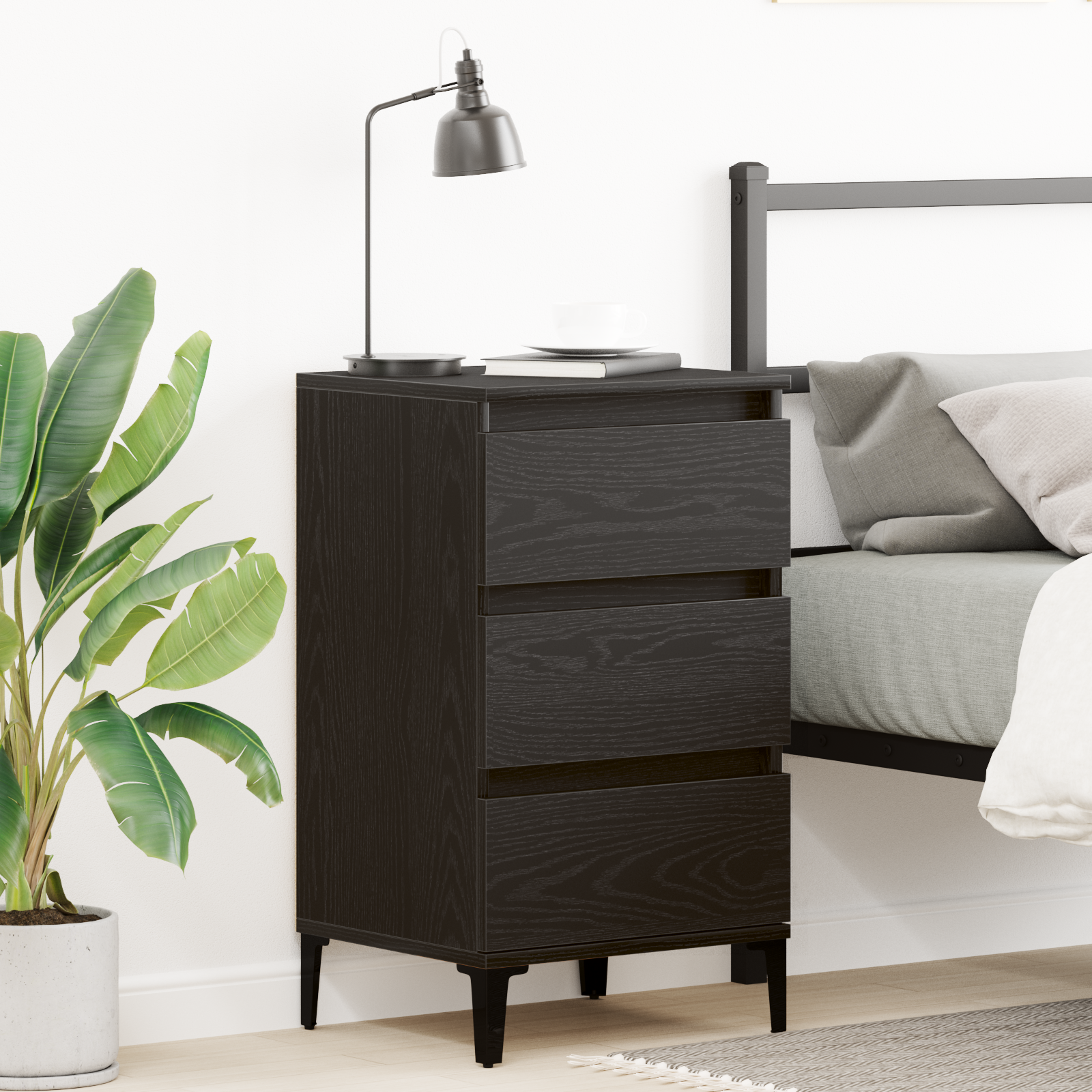 Bedside Cabinet Black Oak 40x35x70 cm Engineered Wood