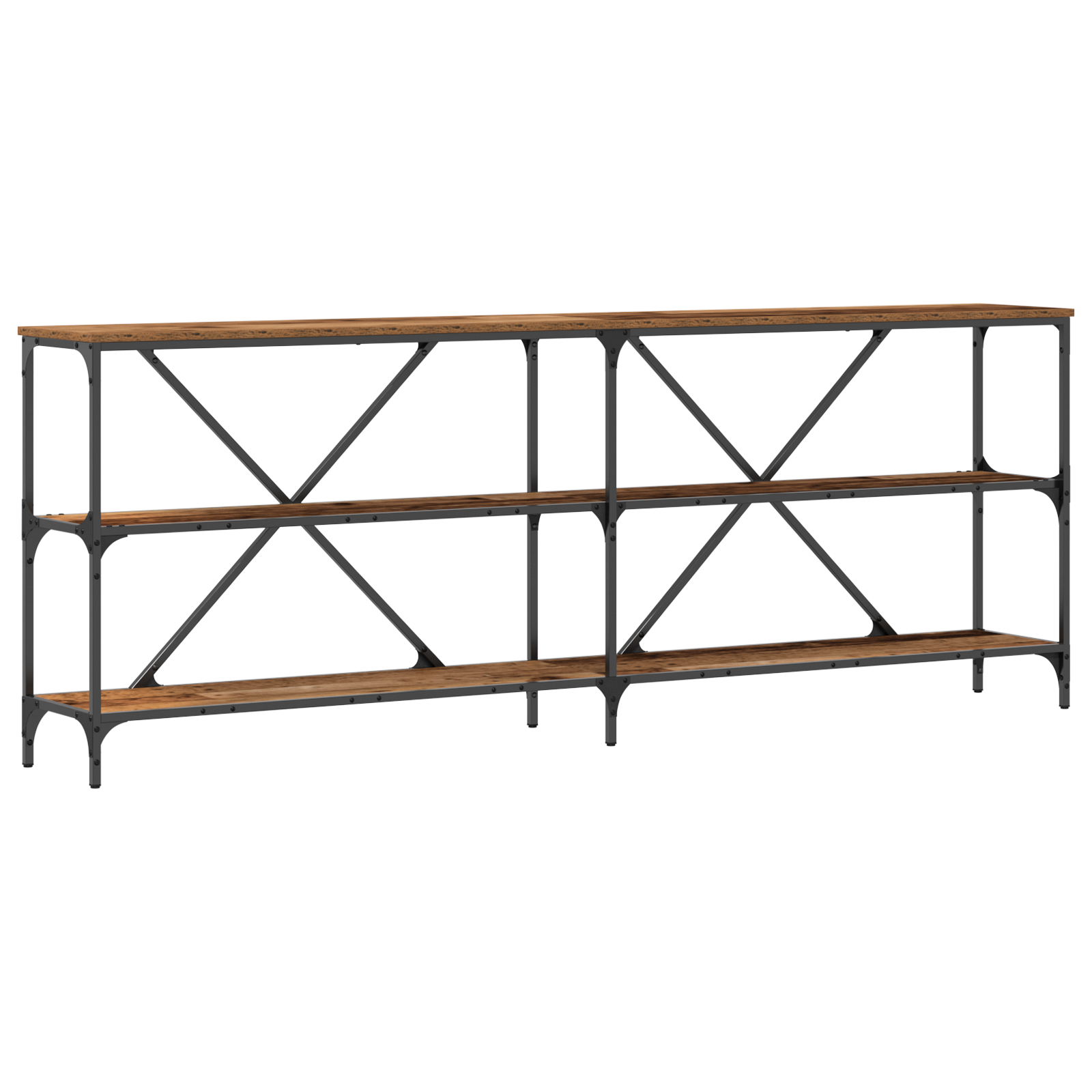 Console Table Old Wood 200x30x75 cm Engineered Wood and Steel - Image 2