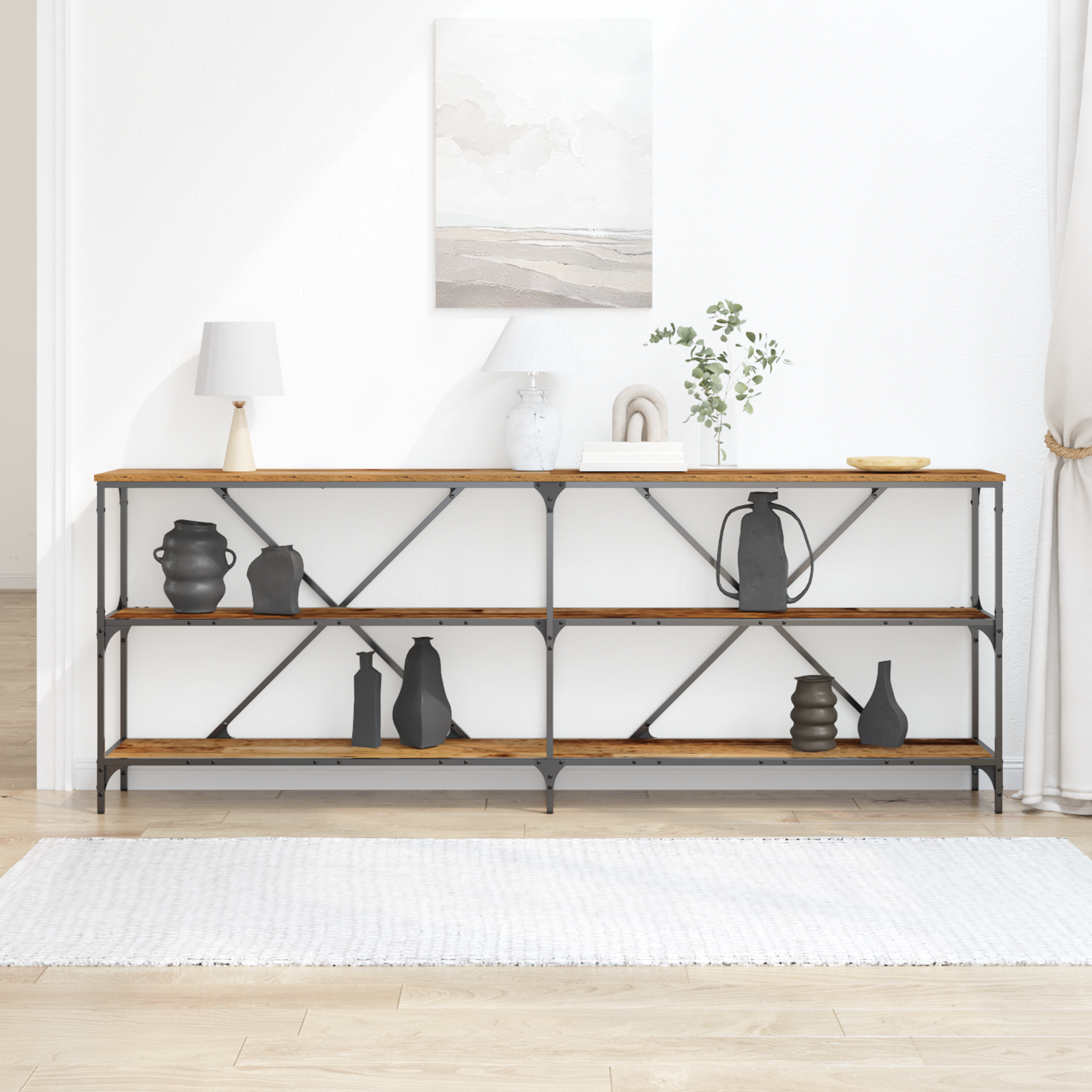 Console Table Old Wood 200x30x75 cm Engineered Wood and Steel - Image 4