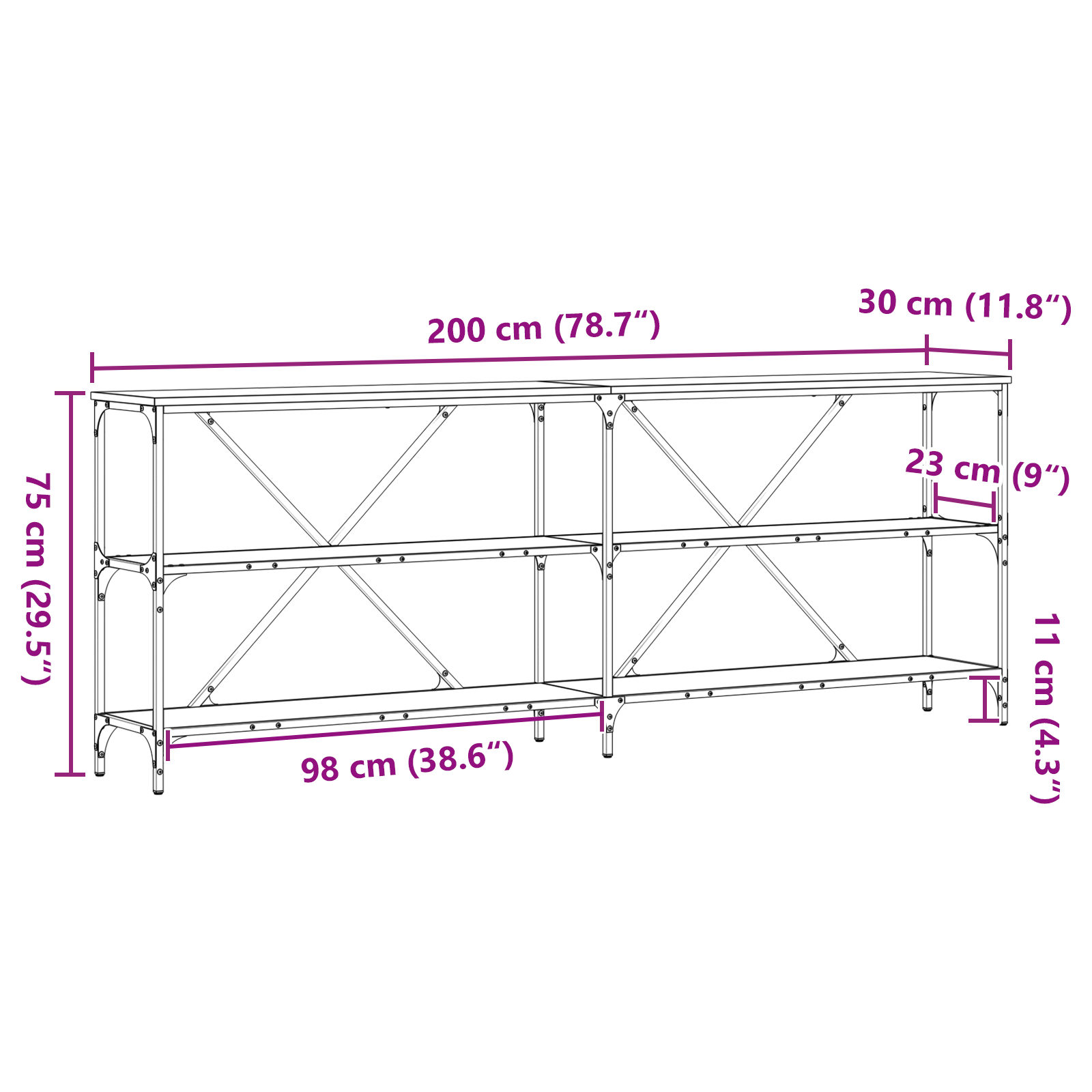 Console Table Old Wood 200x30x75 cm Engineered Wood and Steel - Image 10