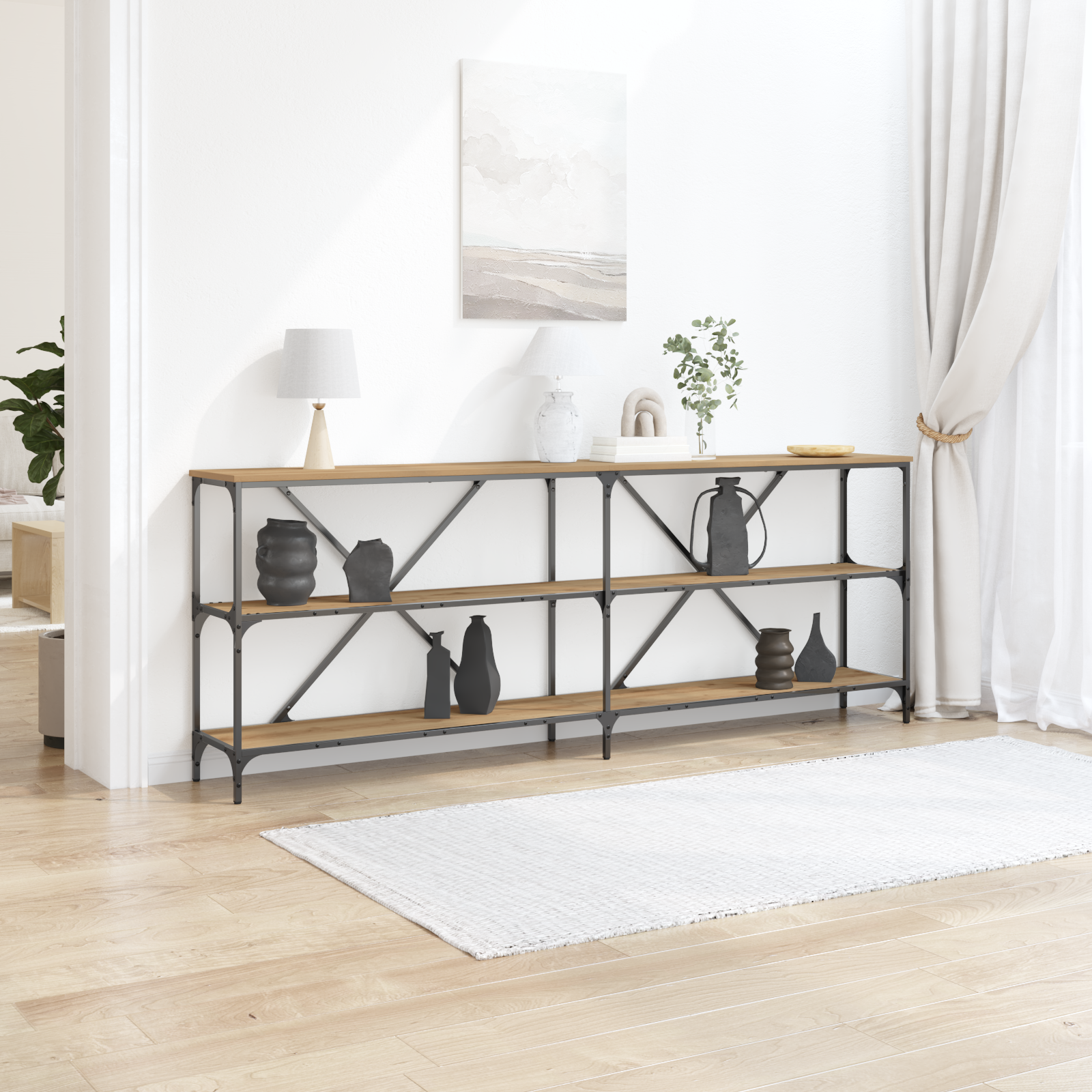 Console Table Artisan Oak 200x30x75 cm Engineered Wood & Steel