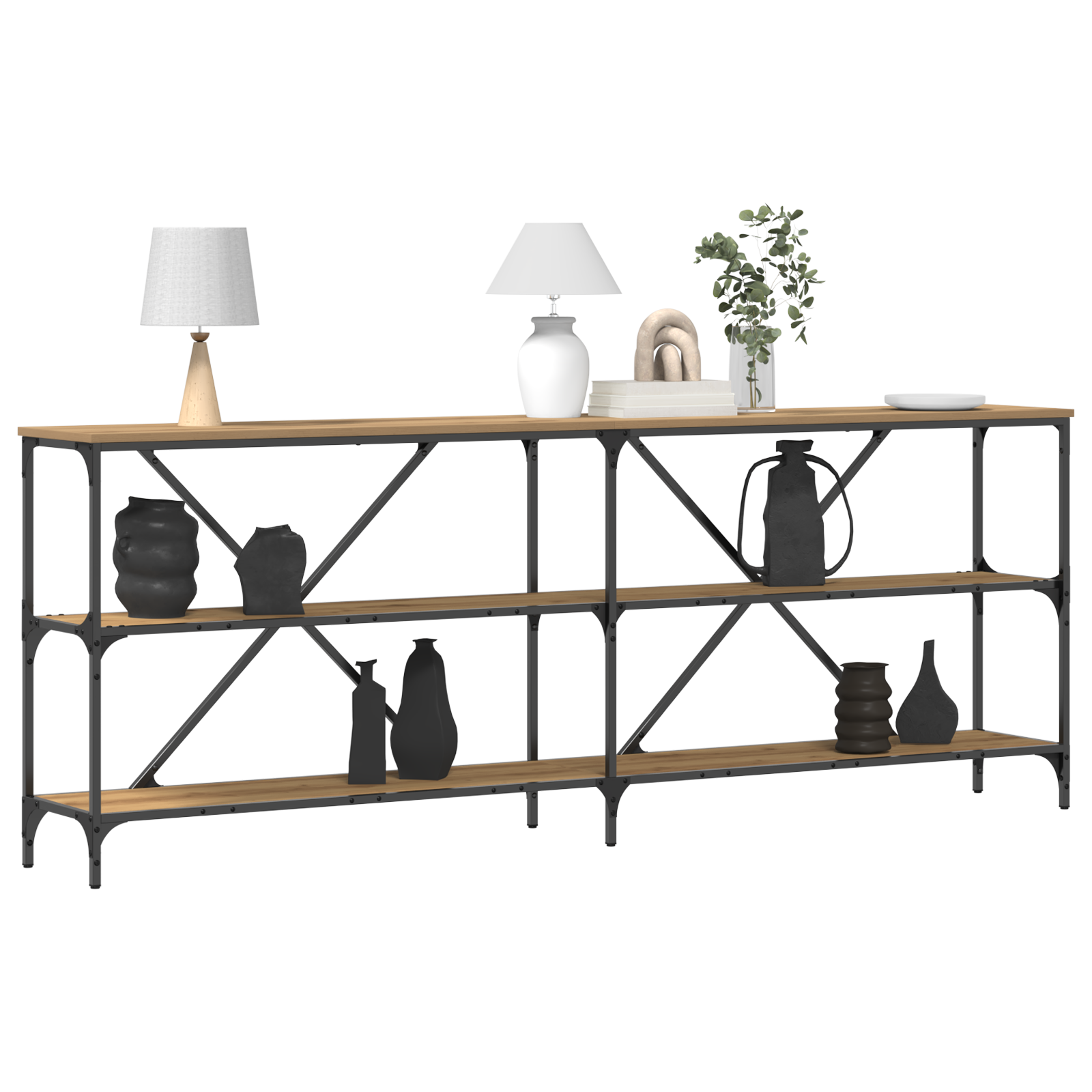 Console Table Artisan Oak 200x30x75 cm Engineered Wood & Steel - Image 3