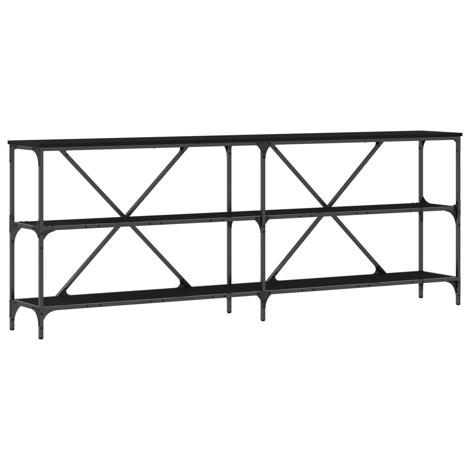 Console Table Black Oak 200x30x75 cm Engineered Wood and Steel - Image 2