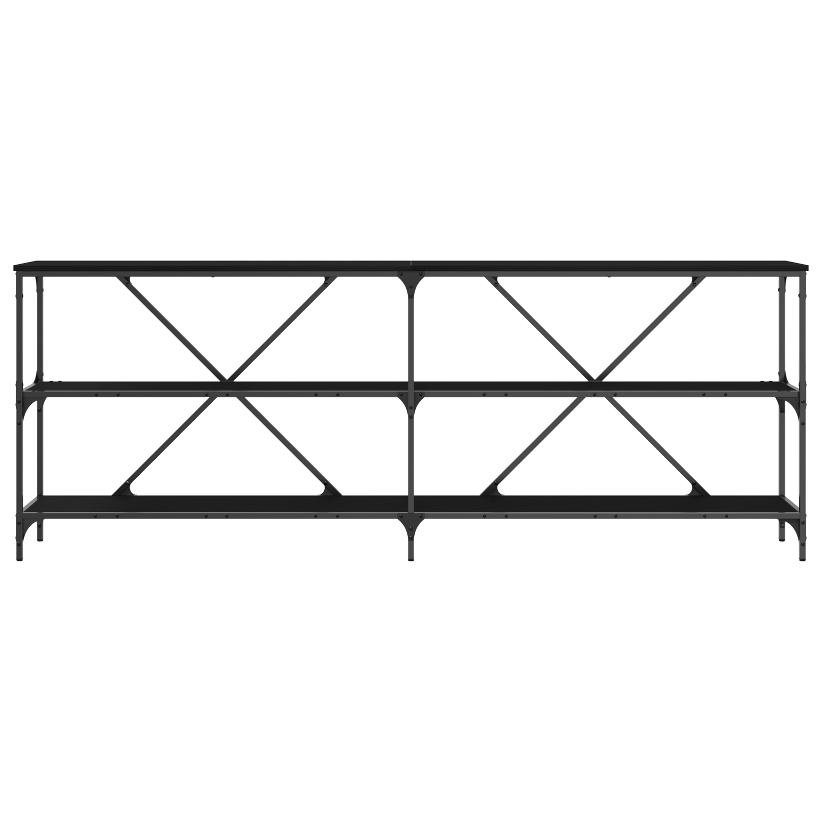 Console Table Black Oak 200x30x75 cm Engineered Wood and Steel - Image 5