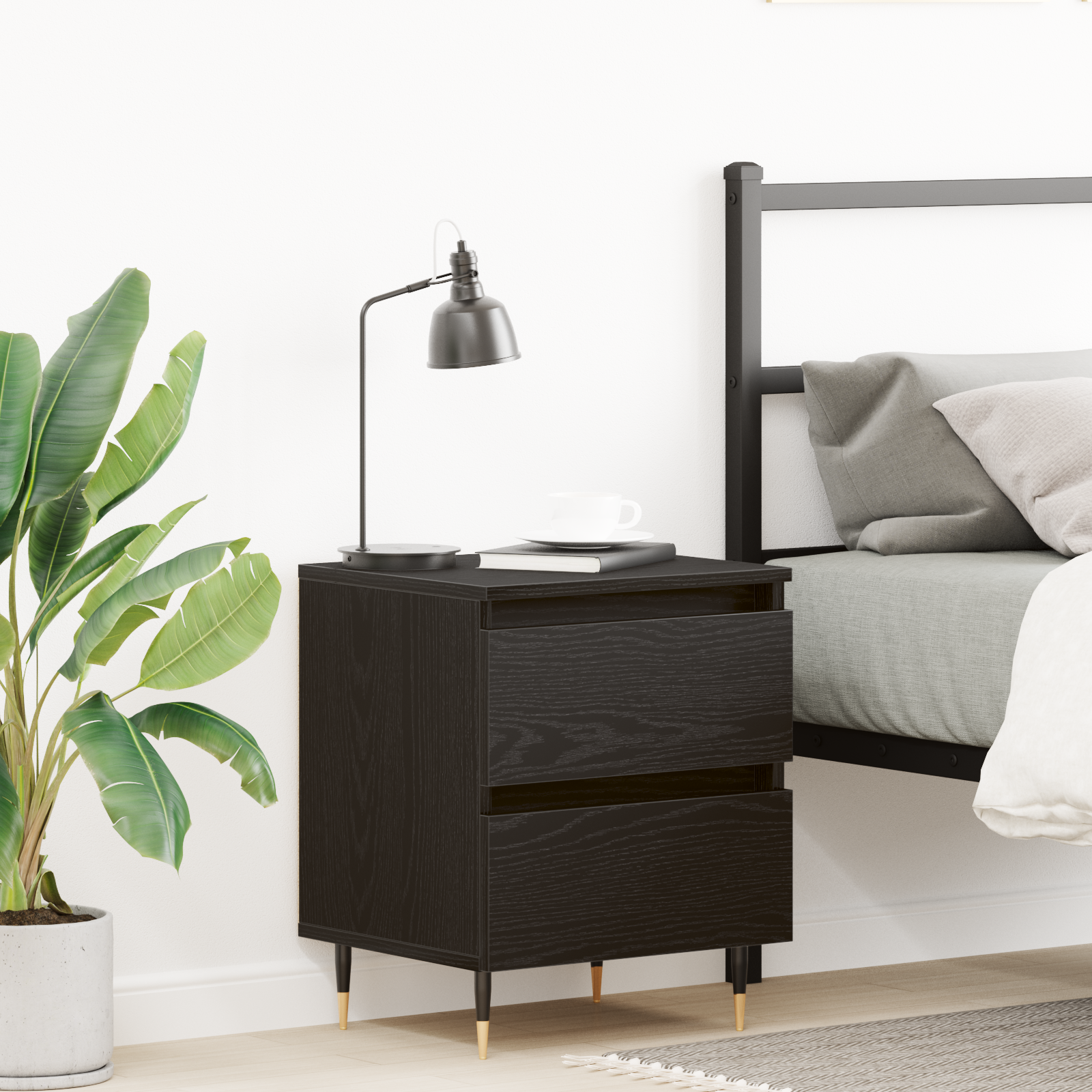 Bedside Cabinet Black Oak 40x35x50 cm Engineered Wood