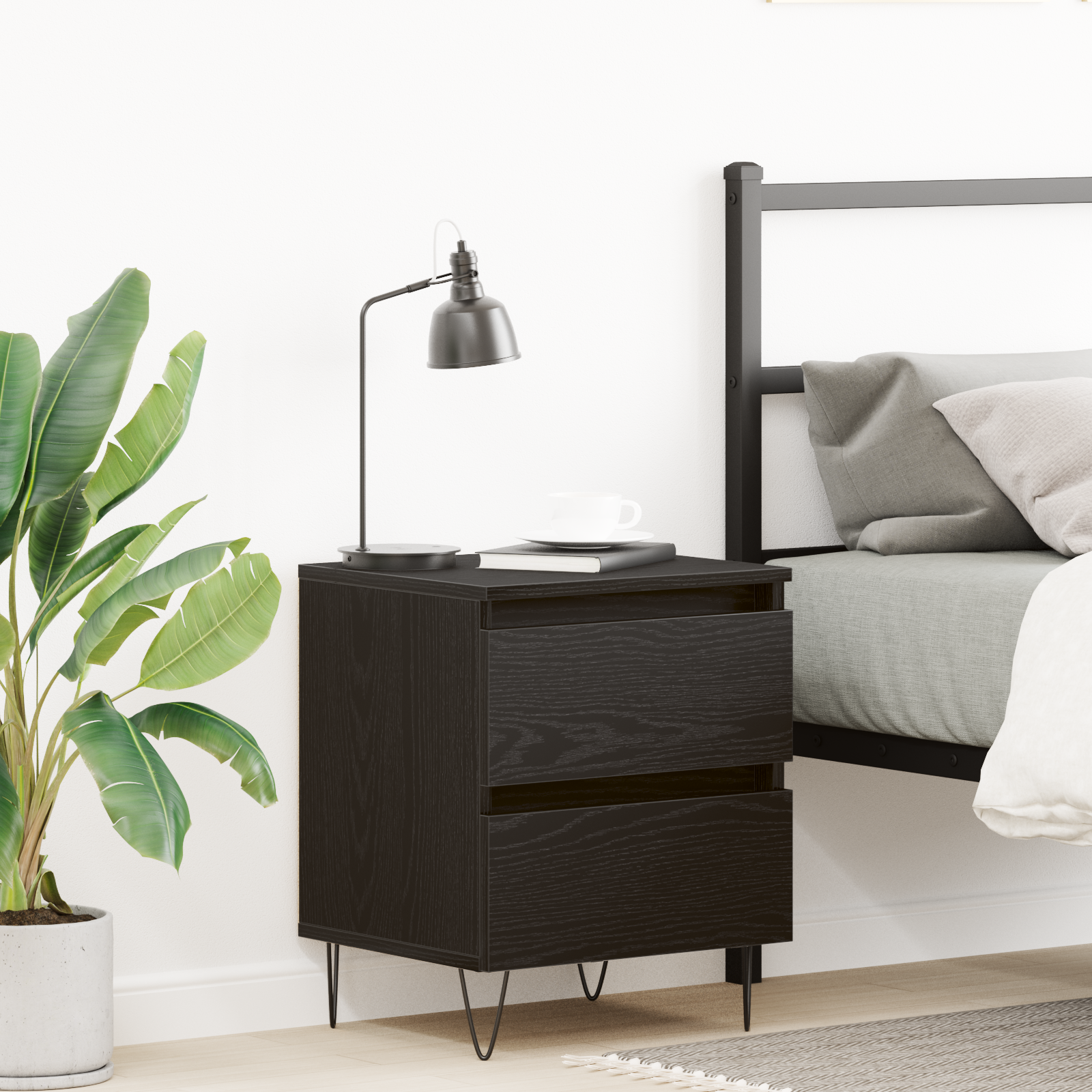 Bedside Cabinet Black Oak 40x35x50 cm Engineered Wood