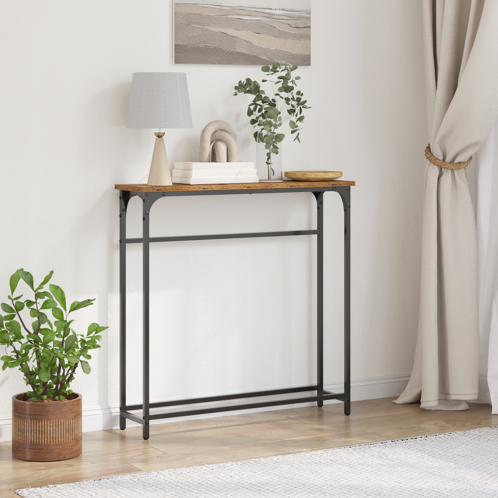 Console Table Old Wood 75x19,5x75 cm Engineered Wood and Steel