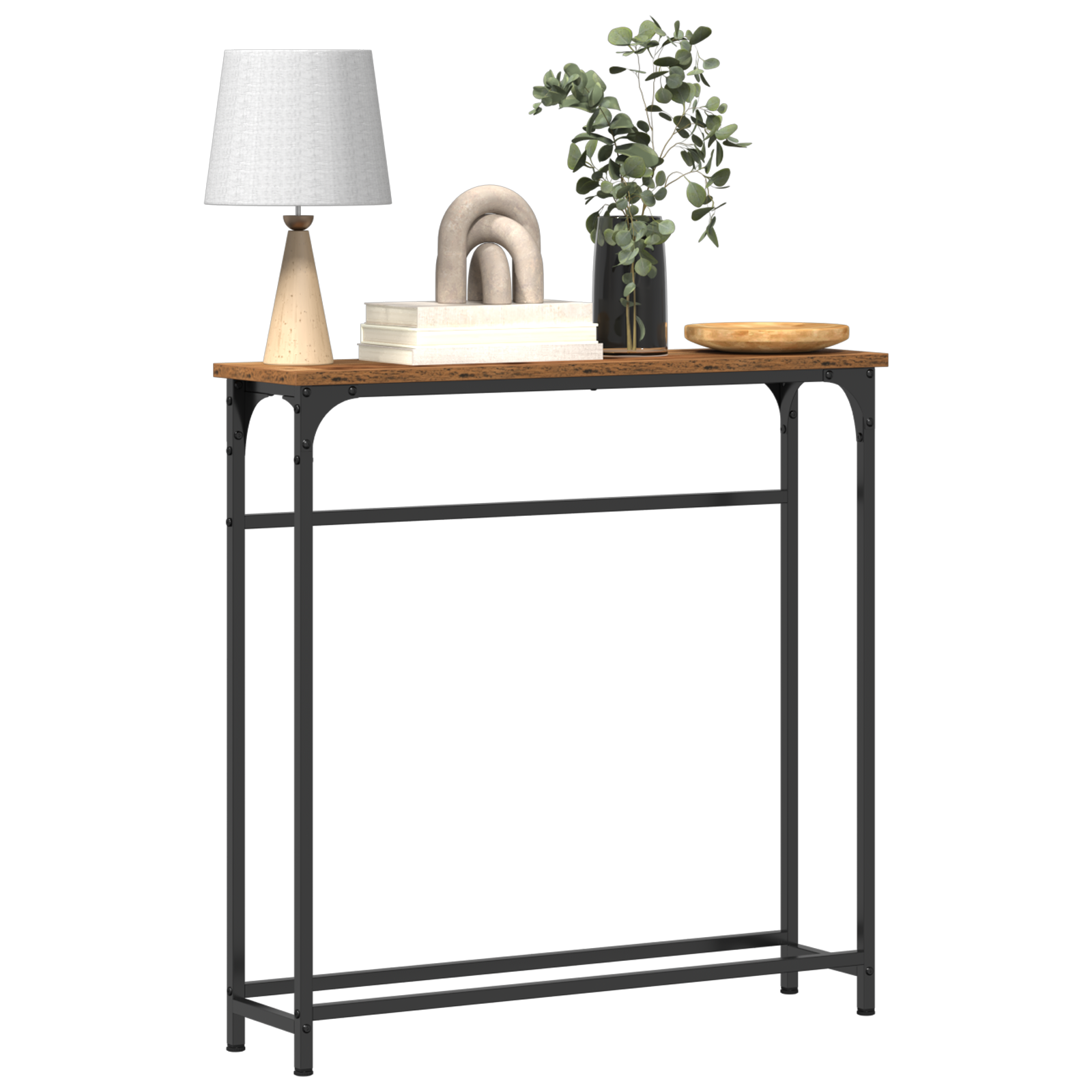 Console Table Old Wood 75x19,5x75 cm Engineered Wood and Steel - Image 3