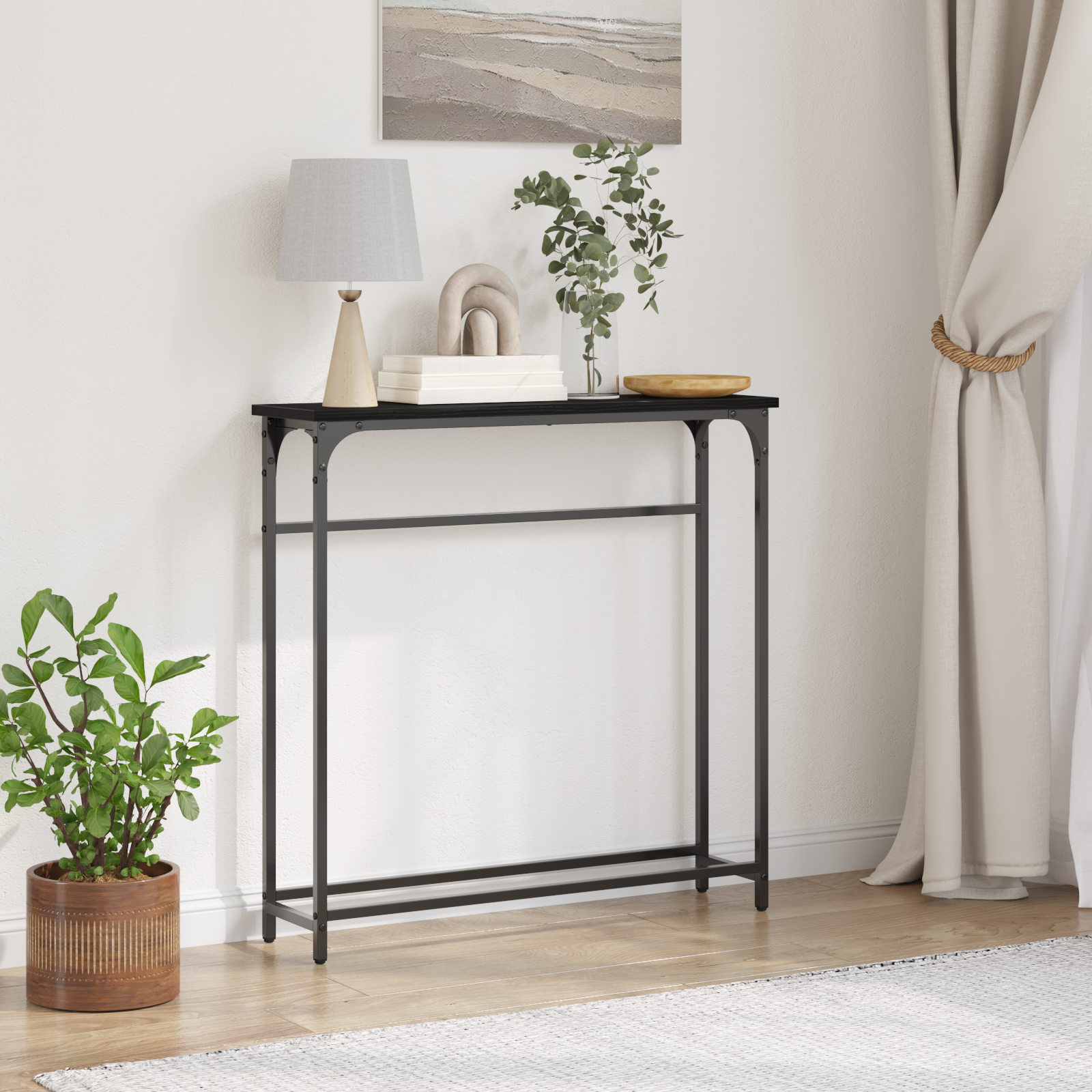 Console Table Black Oak 75x19,5x75 cm Engineered Wood