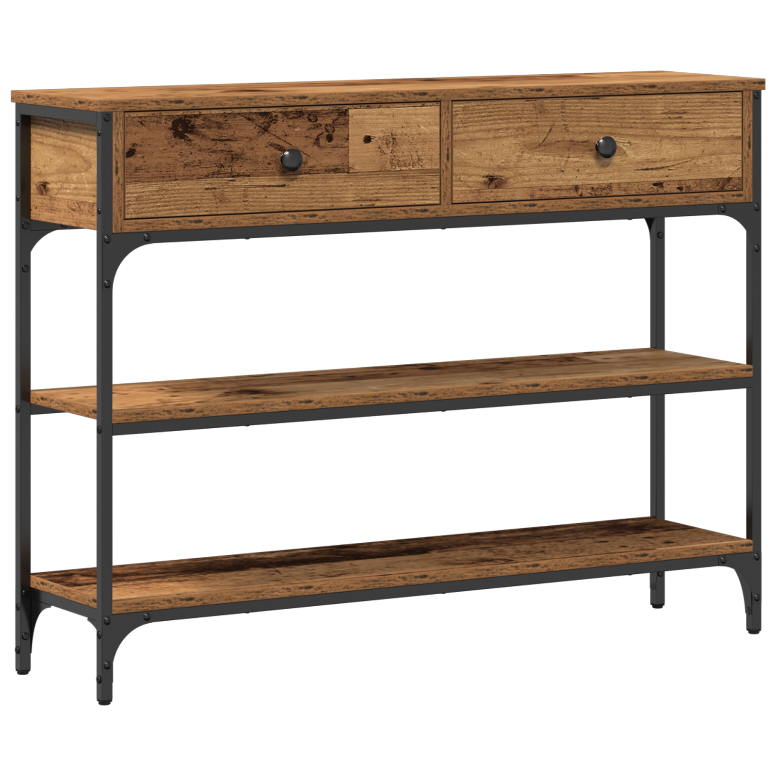 Console Table Old Wood 100x25x75 cm Engineered Wood and Steel - Image 2