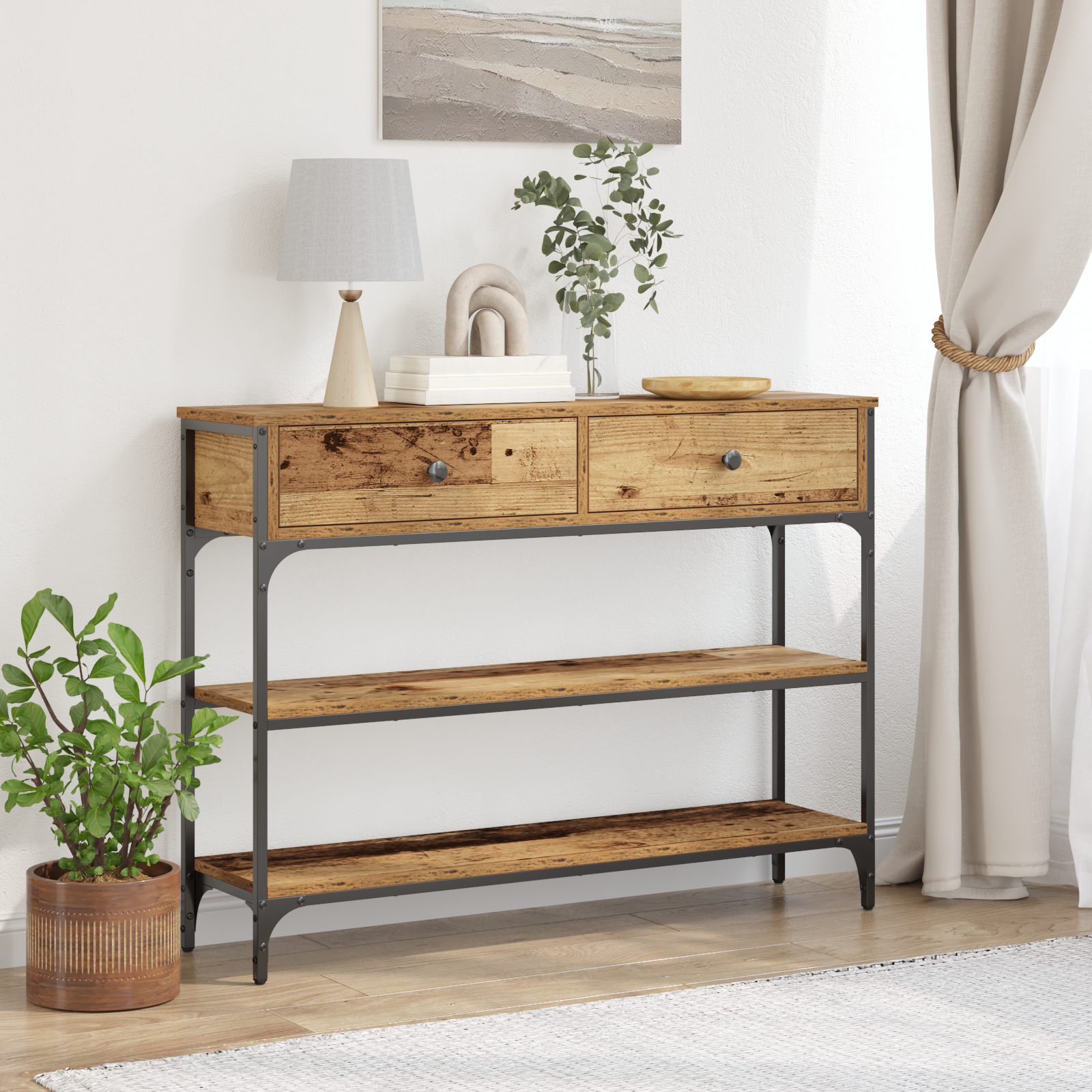 Console Table Old Wood 100x25x75 cm Engineered Wood and Steel