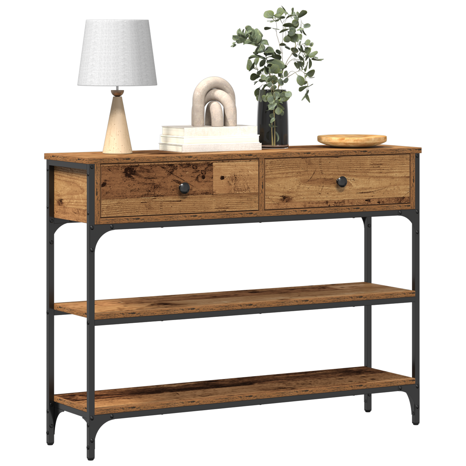 Console Table Old Wood 100x25x75 cm Engineered Wood and Steel - Image 3
