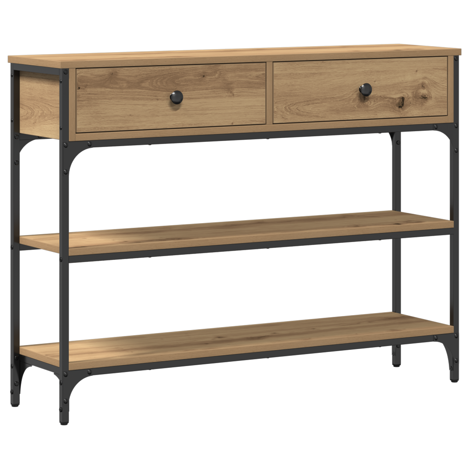 Console Table Artisan Oak 100x25x75 cm Engineered Wood & Steel - Image 2