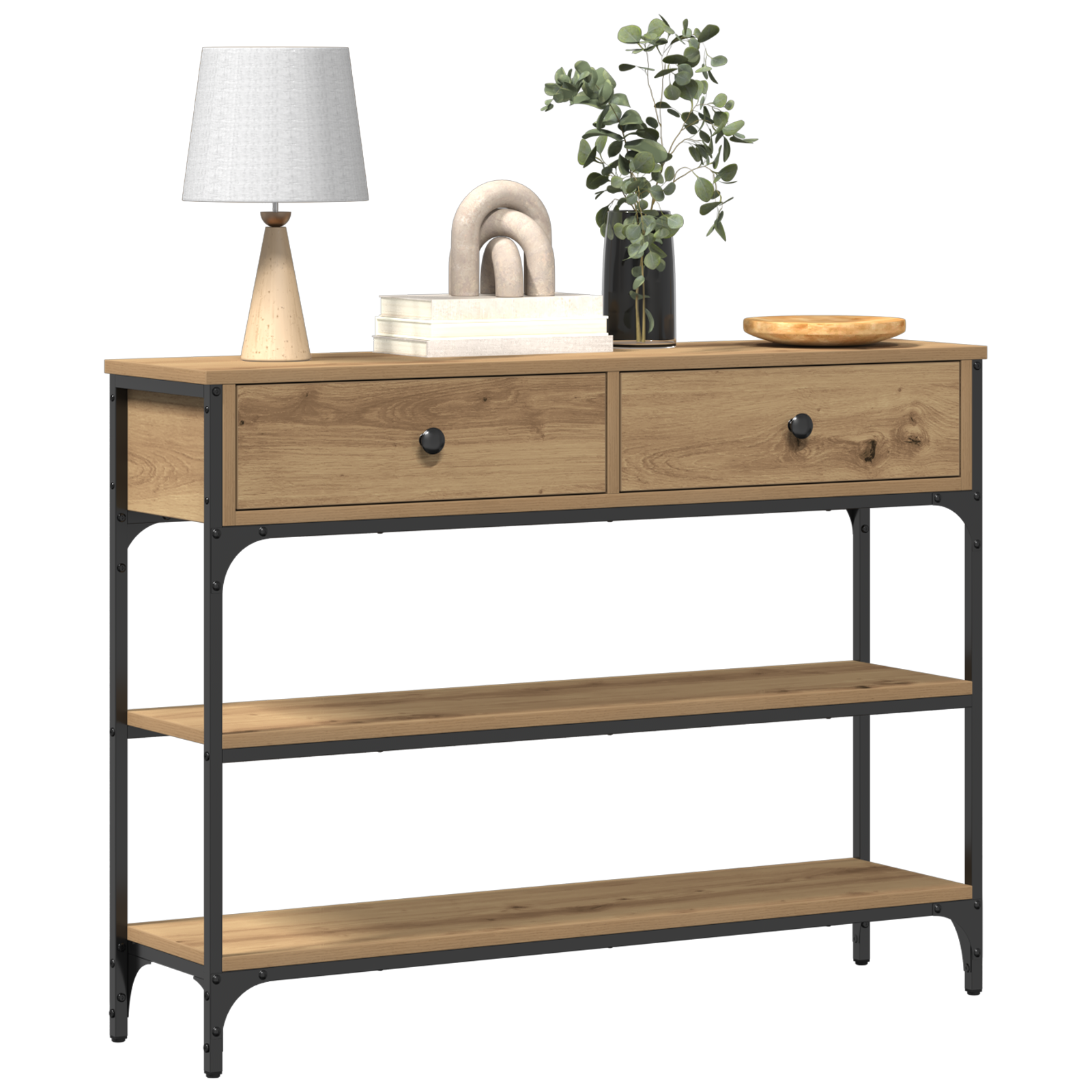 Console Table Artisan Oak 100x25x75 cm Engineered Wood & Steel - Image 3