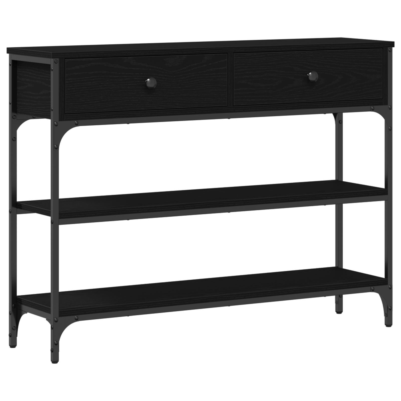 Console Table Black Oak 100x25x75 cm Engineered Wood & Steel - Image 2