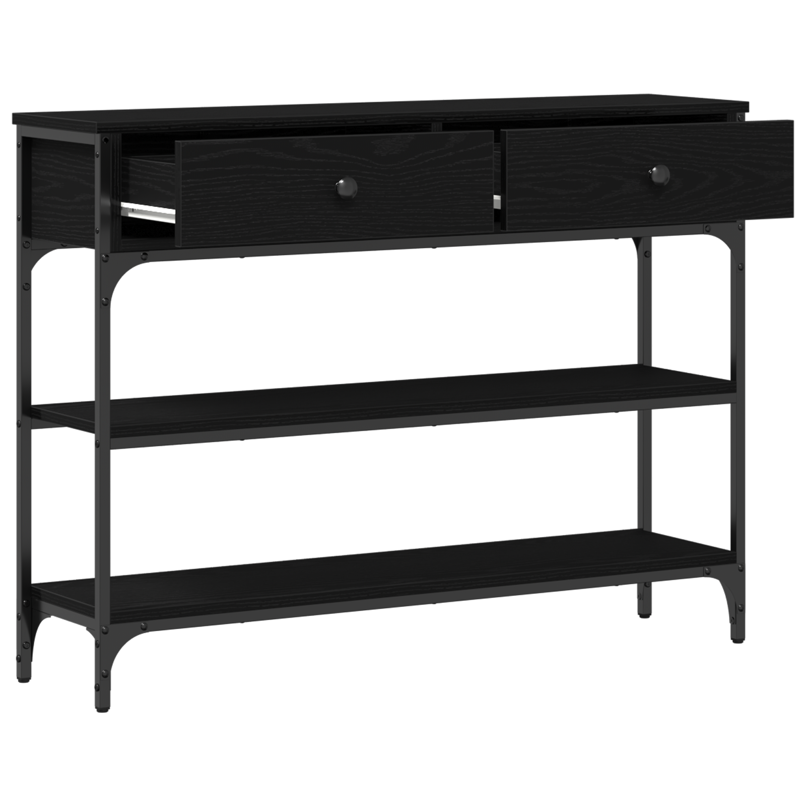 Console Table Black Oak 100x25x75 cm Engineered Wood & Steel - Image 5