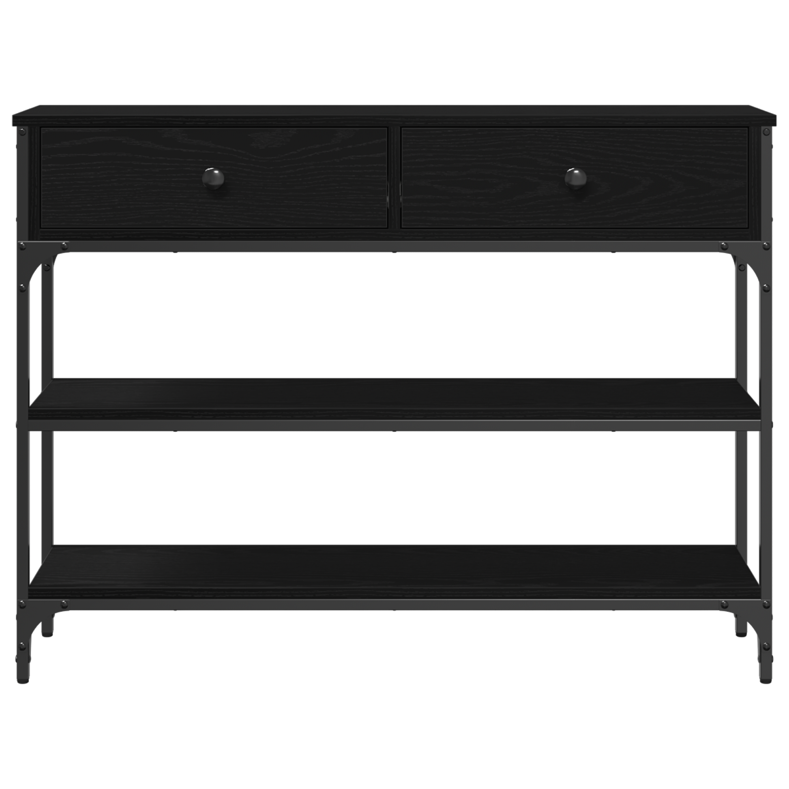 Console Table Black Oak 100x25x75 cm Engineered Wood & Steel - Image 6