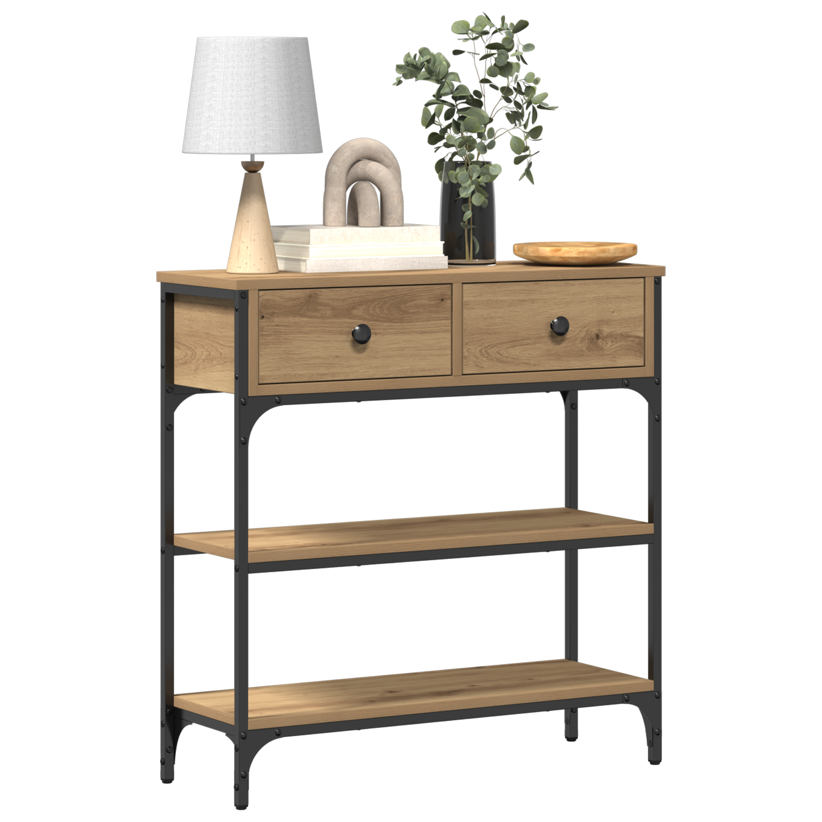 Console Table Artisan Oak 72,5x25x75 cm Engineered Wood & Steel - Image 3