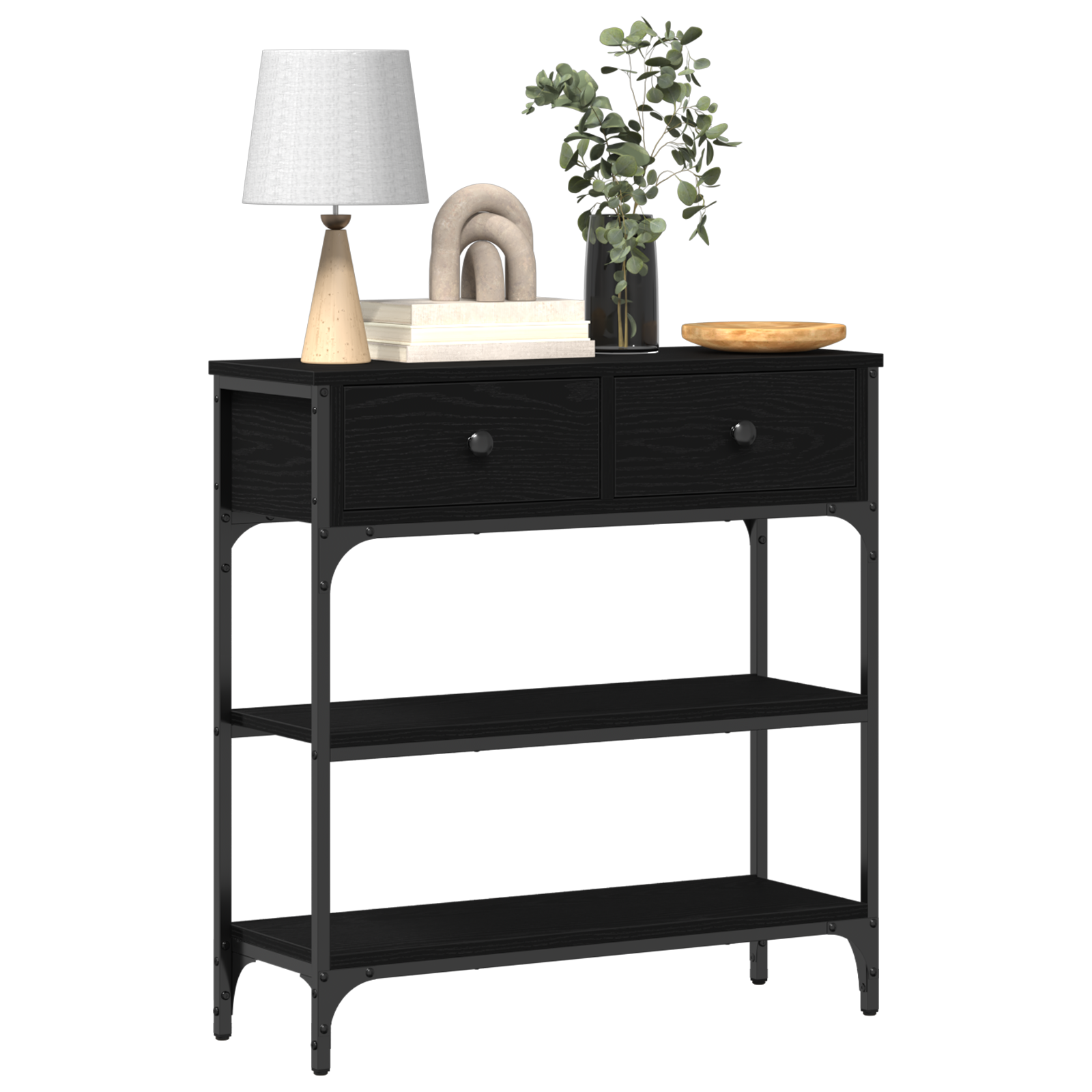 Console Table Black Oak 72,5x25x75 cm Engineered Wood & Steel - Image 3