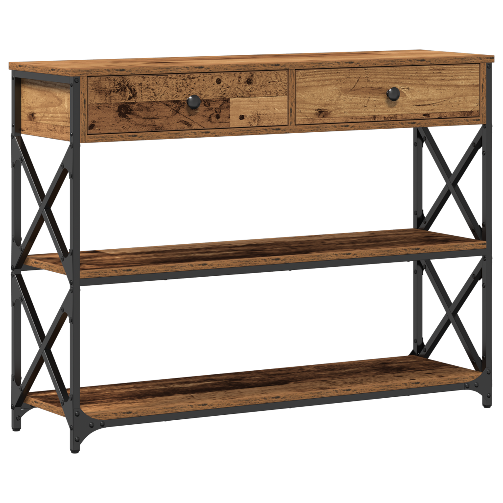 Console Table Old Wood 100x28x75 cm Engineered Wood & Steel - Image 2