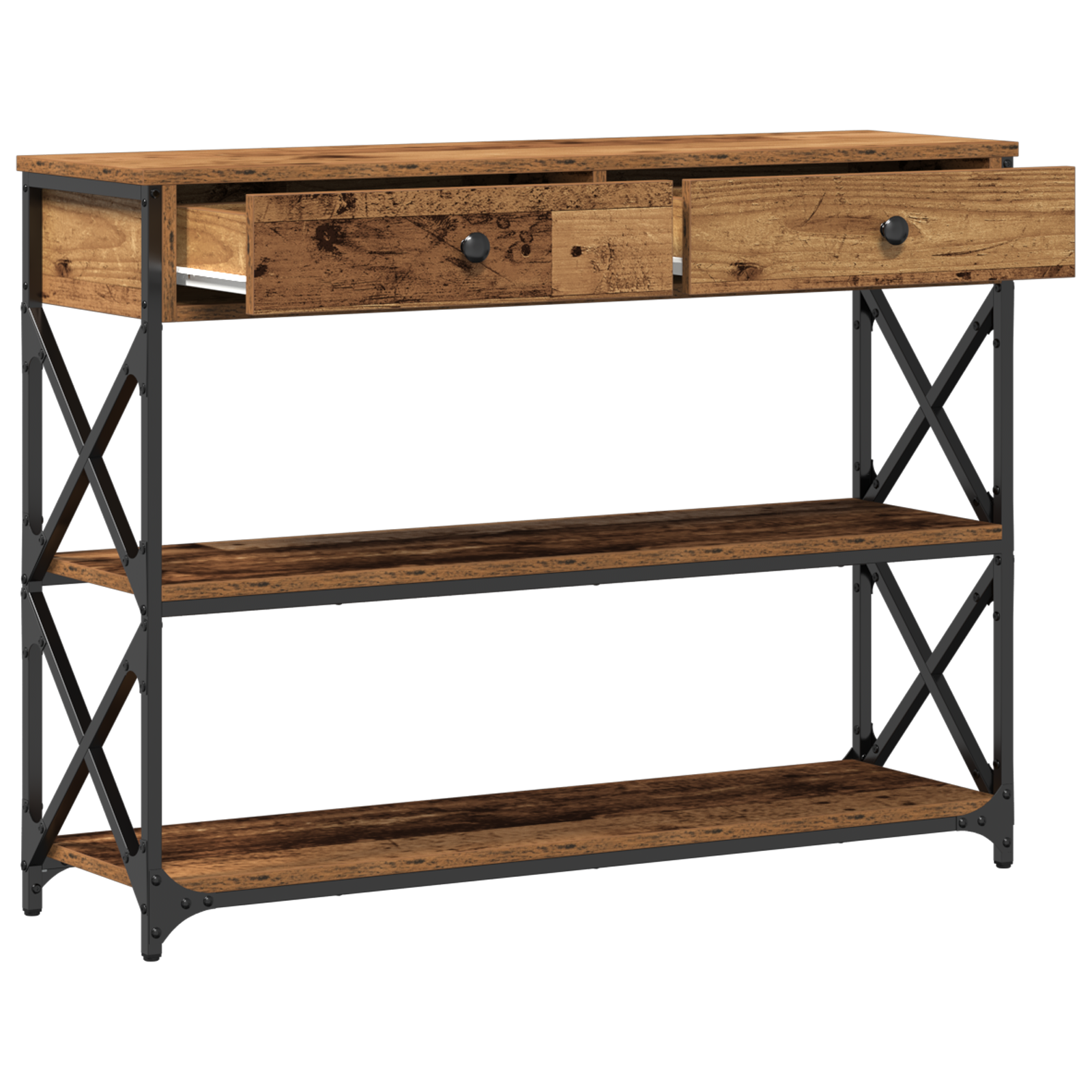 Console Table Old Wood 100x28x75 cm Engineered Wood & Steel - Image 5