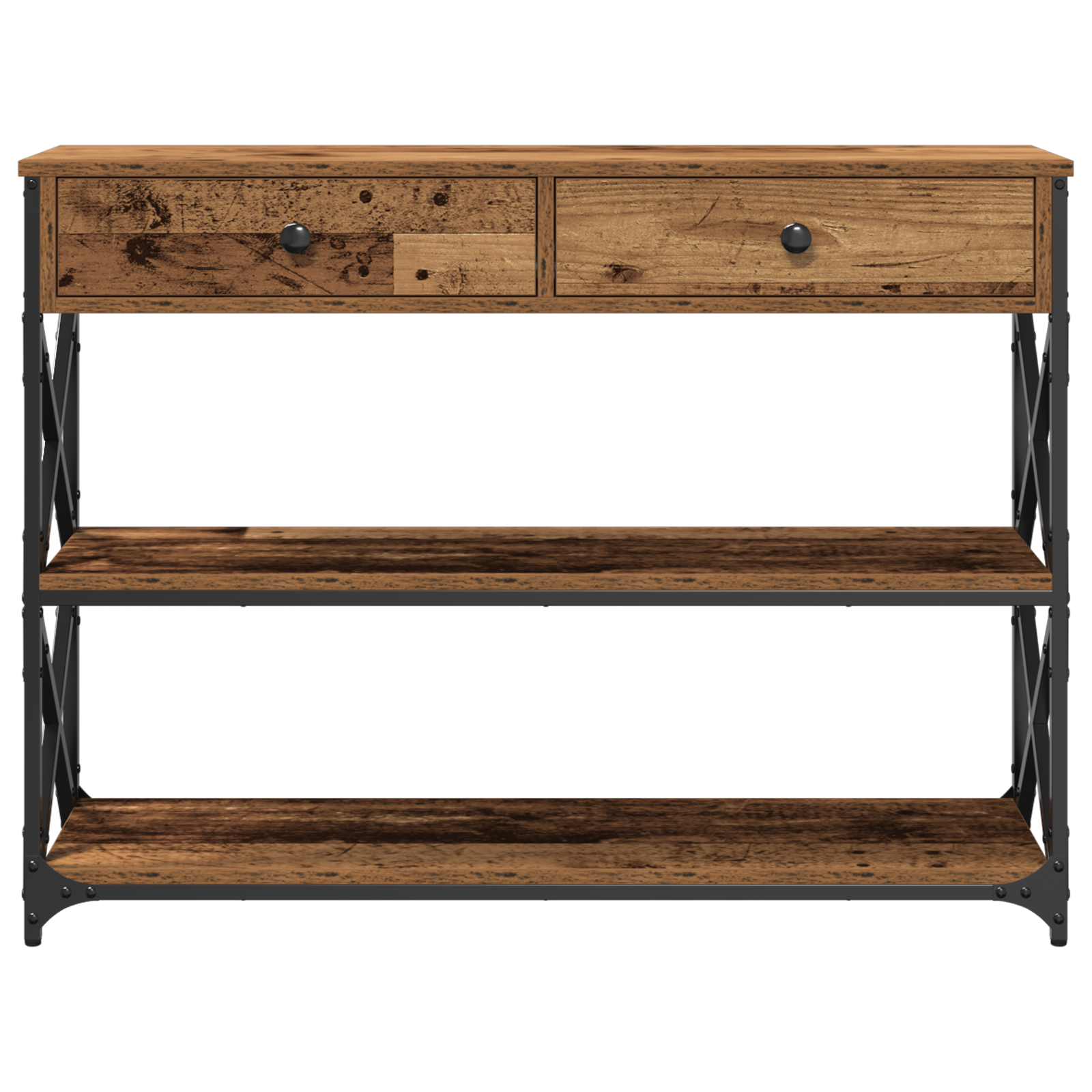 Console Table Old Wood 100x28x75 cm Engineered Wood & Steel - Image 6