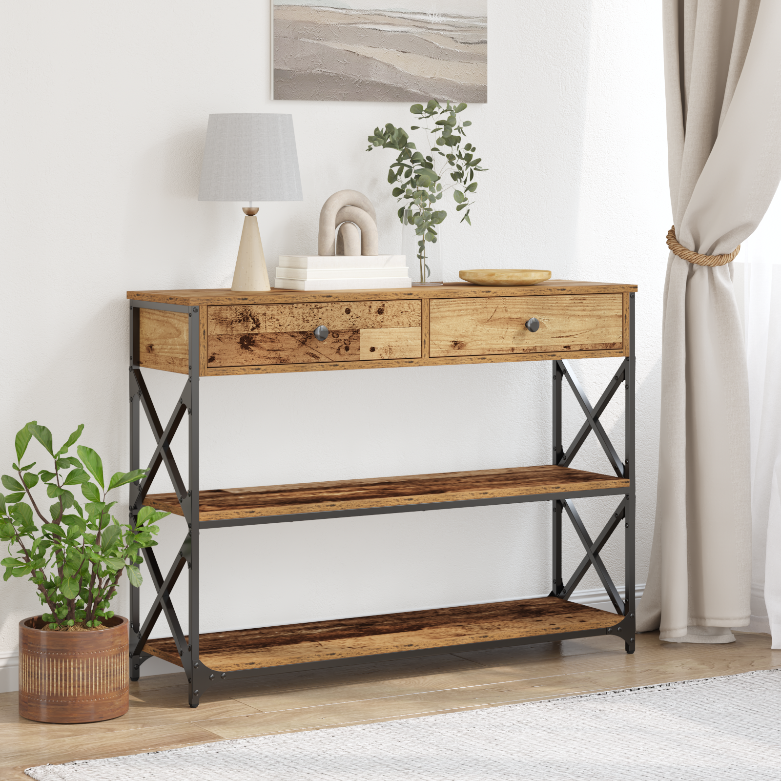 Console Table Old Wood 100x28x75 cm Engineered Wood & Steel