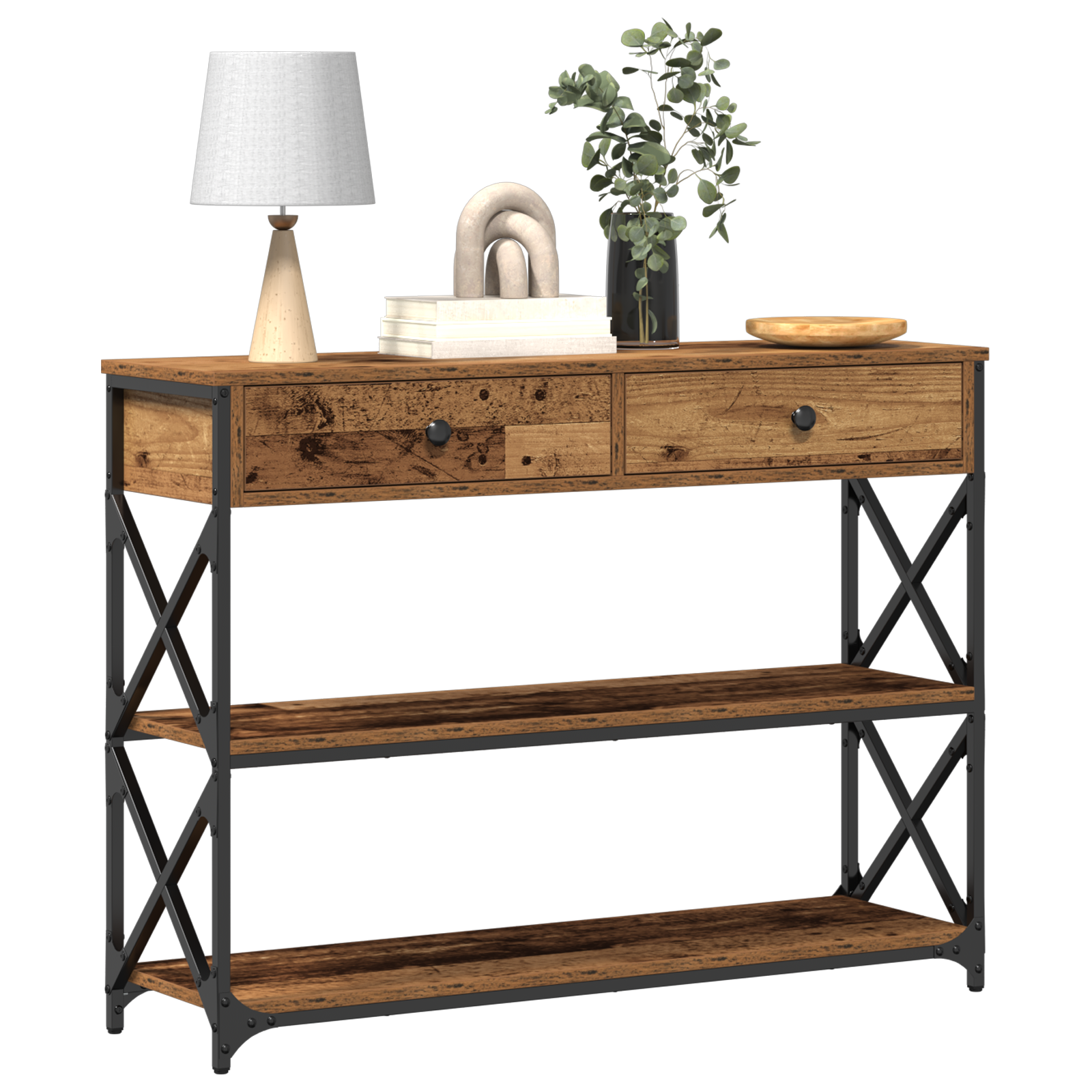 Console Table Old Wood 100x28x75 cm Engineered Wood & Steel - Image 3