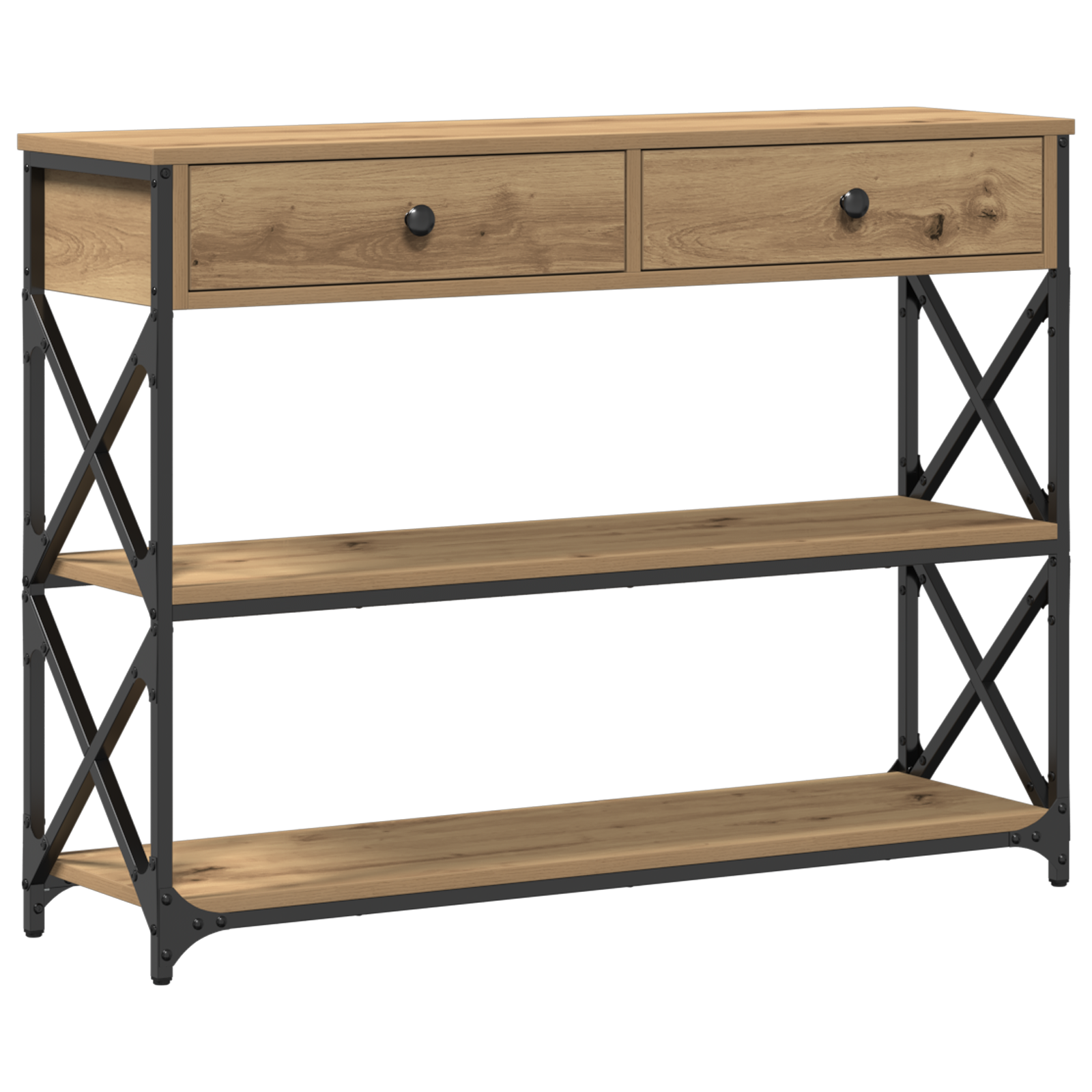 Console Table Artisan Oak 100x28x75 cm Engineered Wood & Steel - Image 2