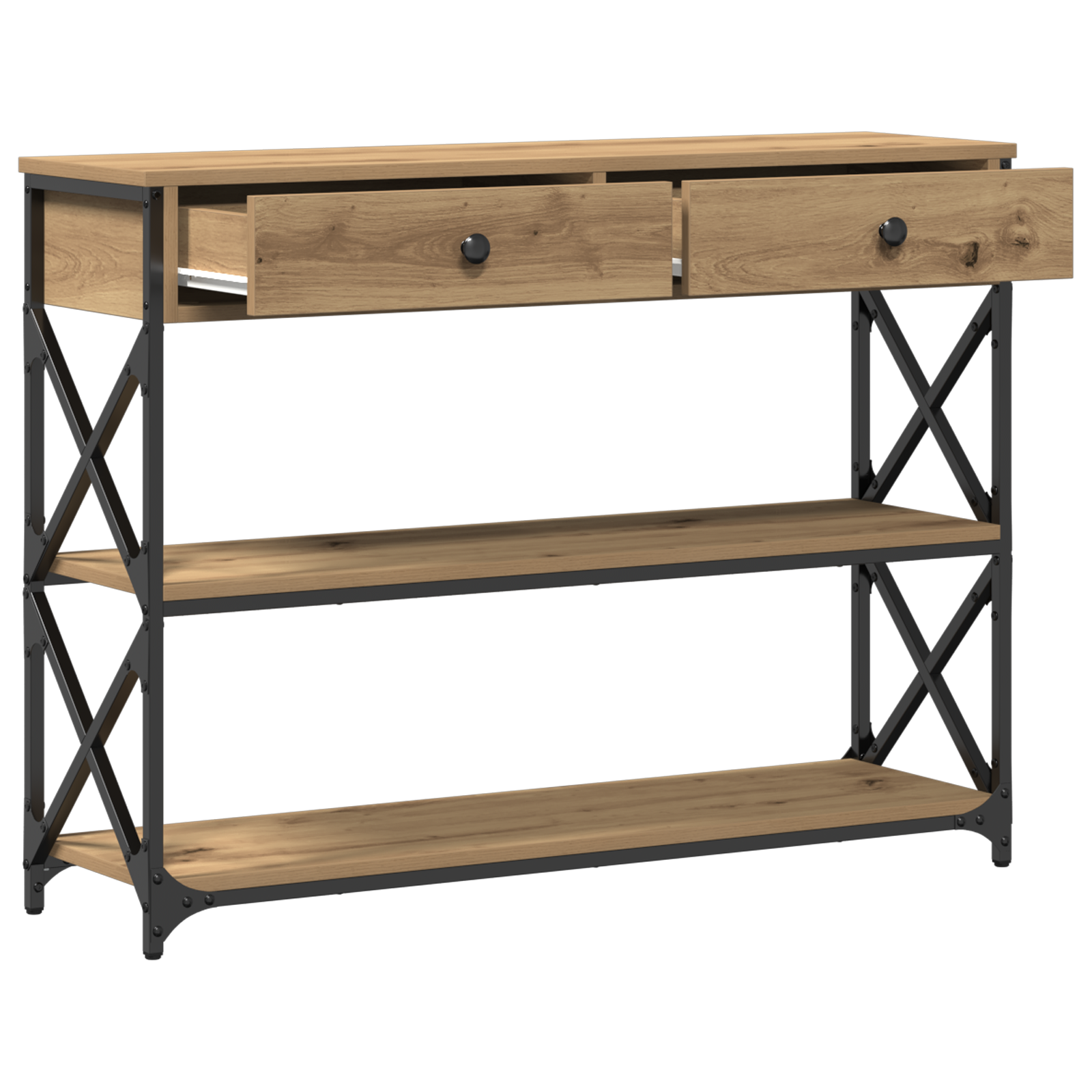 Console Table Artisan Oak 100x28x75 cm Engineered Wood & Steel - Image 5