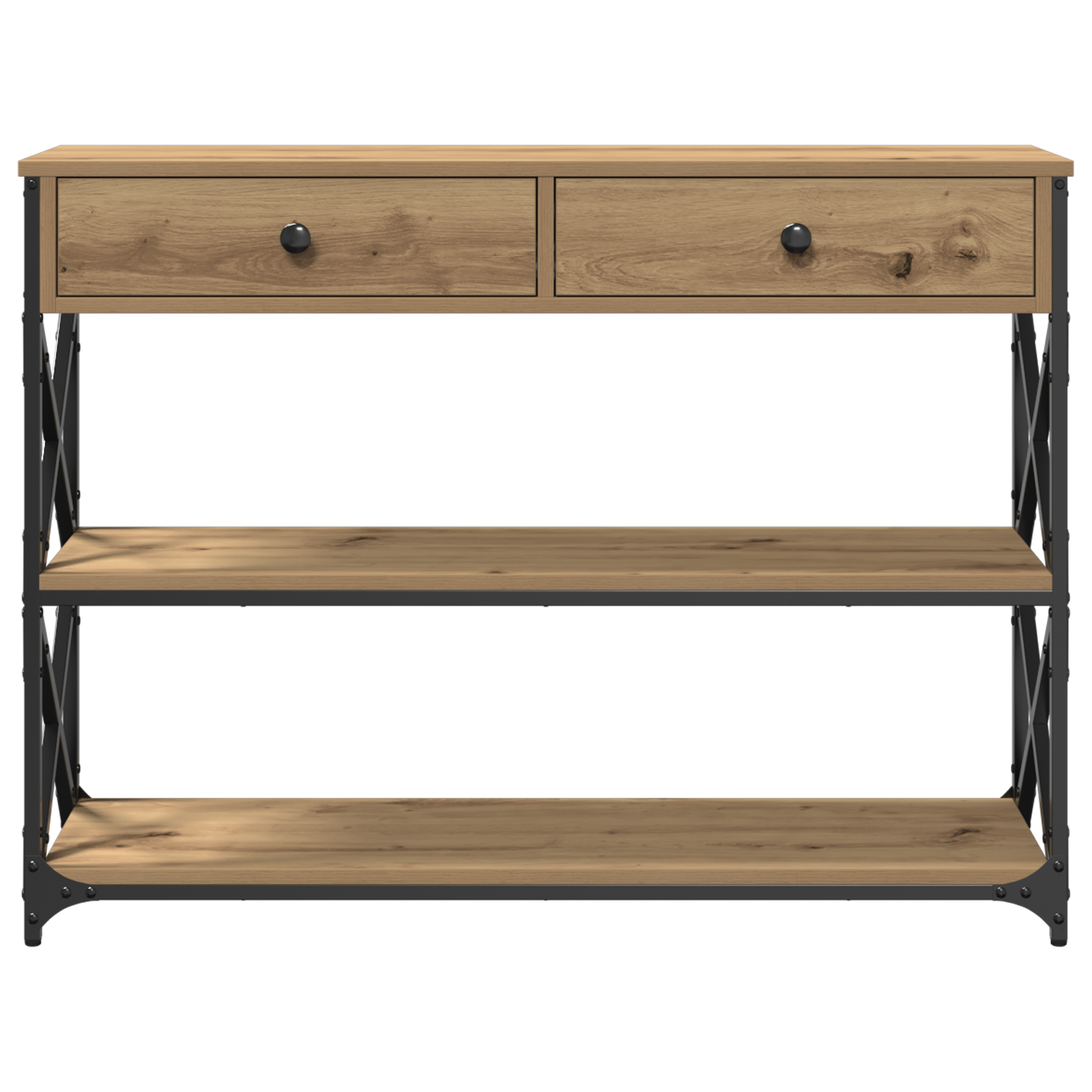 Console Table Artisan Oak 100x28x75 cm Engineered Wood & Steel - Image 6