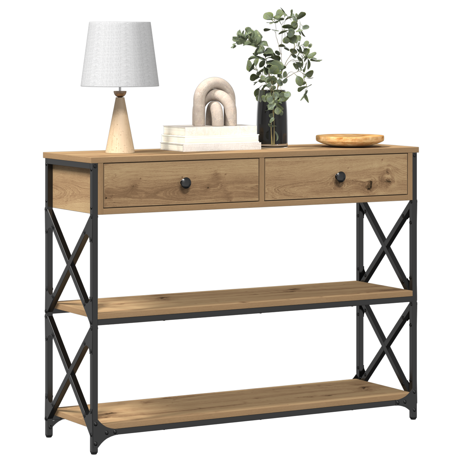 Console Table Artisan Oak 100x28x75 cm Engineered Wood & Steel - Image 3