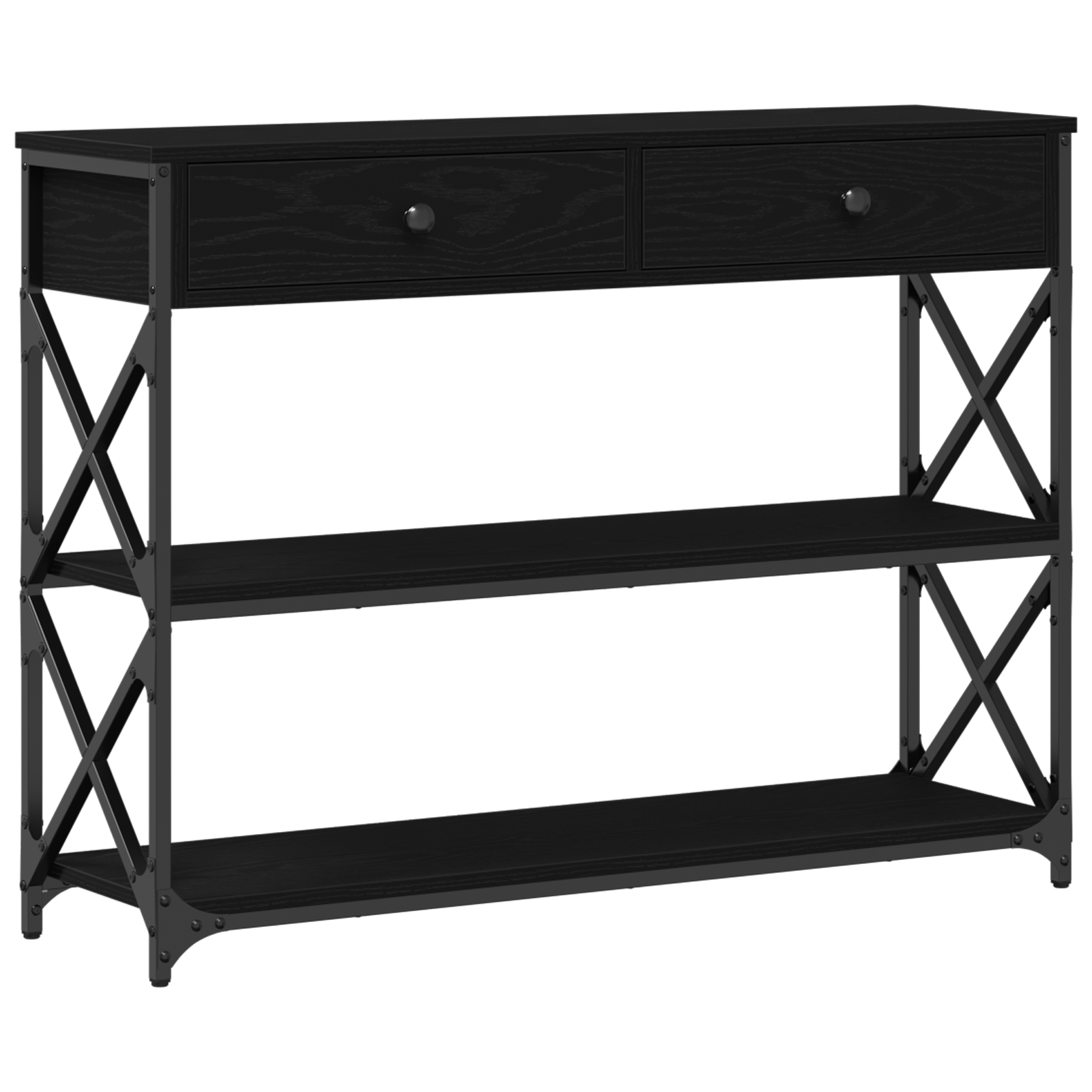 Console Table Black Oak 100x28x75 cm Engineered Wood & Steel - Image 2