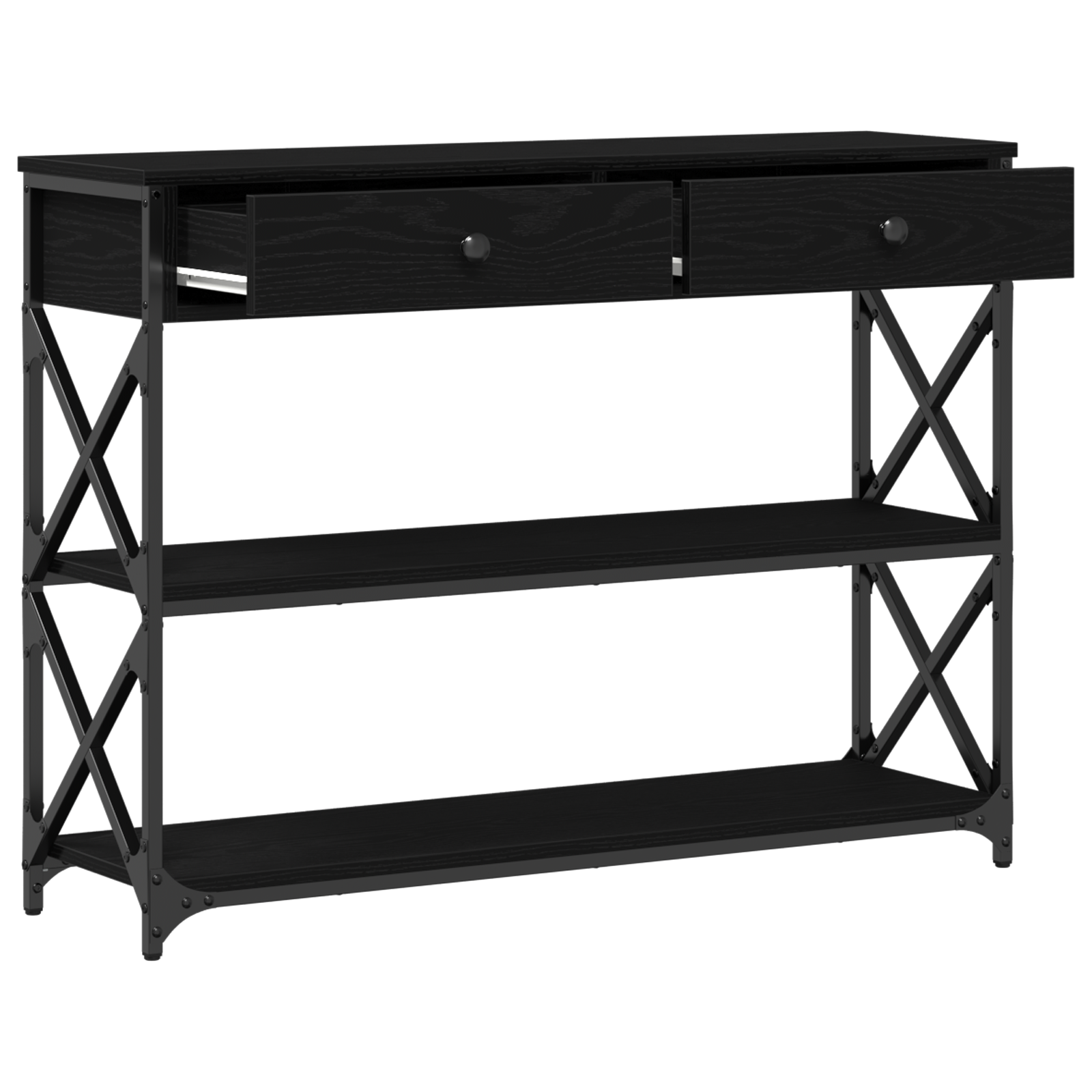 Console Table Black Oak 100x28x75 cm Engineered Wood & Steel - Image 5