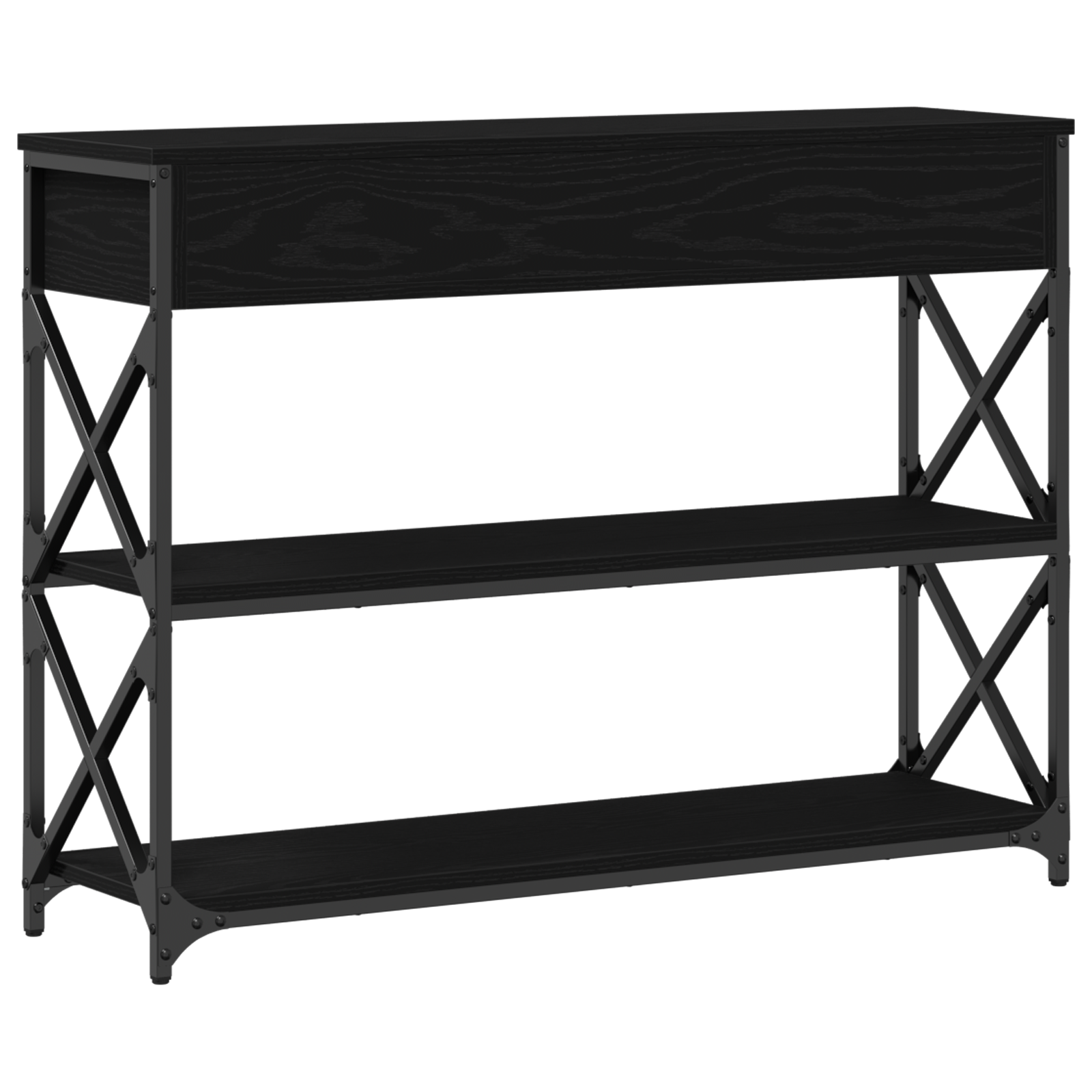 Console Table Black Oak 100x28x75 cm Engineered Wood & Steel - Image 8