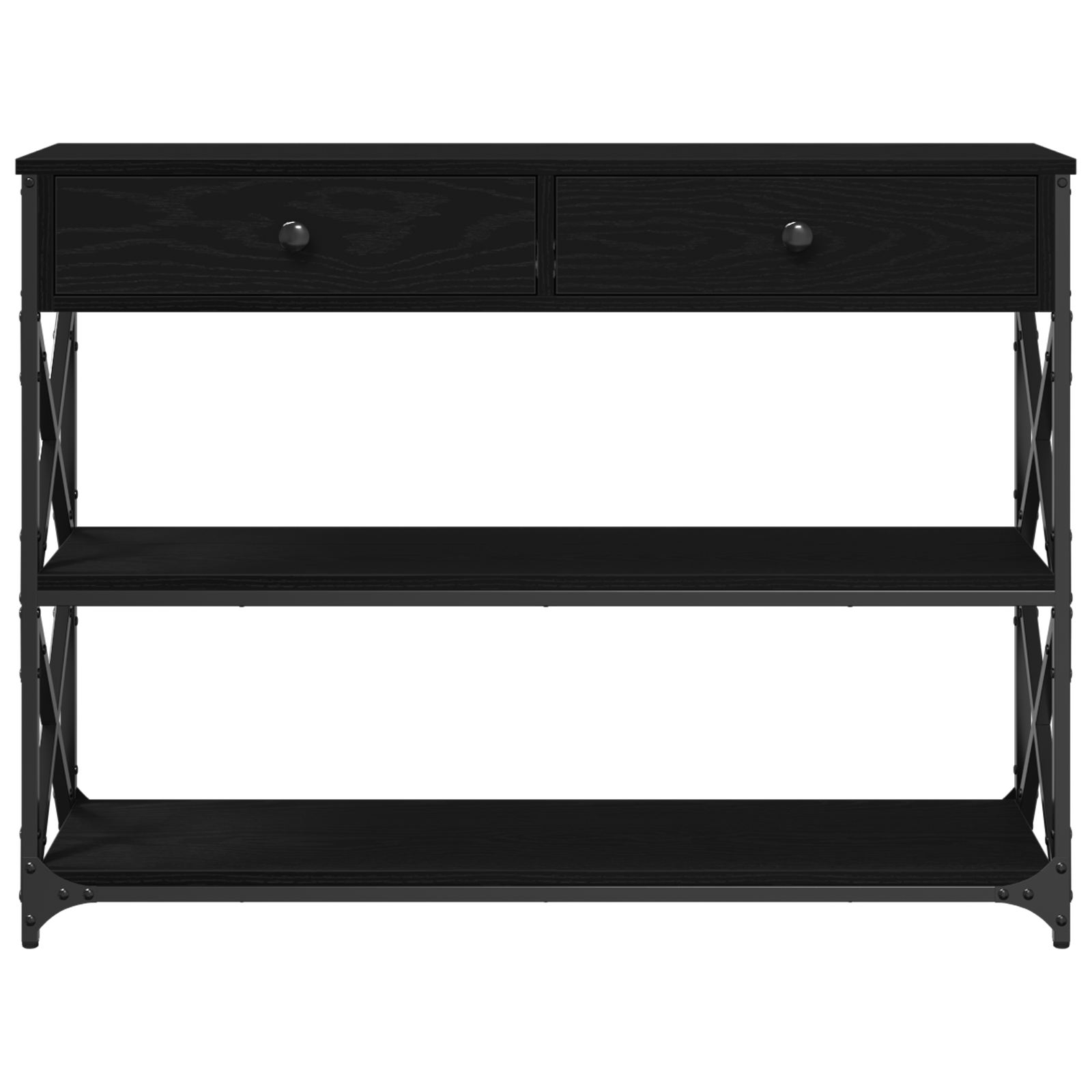 Console Table Black Oak 100x28x75 cm Engineered Wood & Steel - Image 6