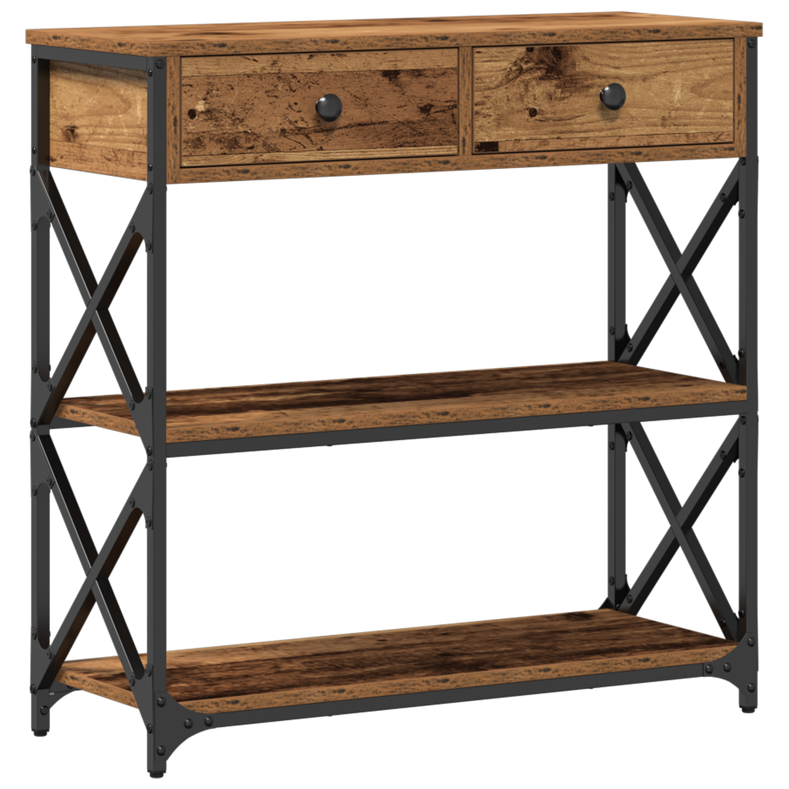 Console Table Old Wood 75x28x75 cm Engineered Wood and Steel - Image 2