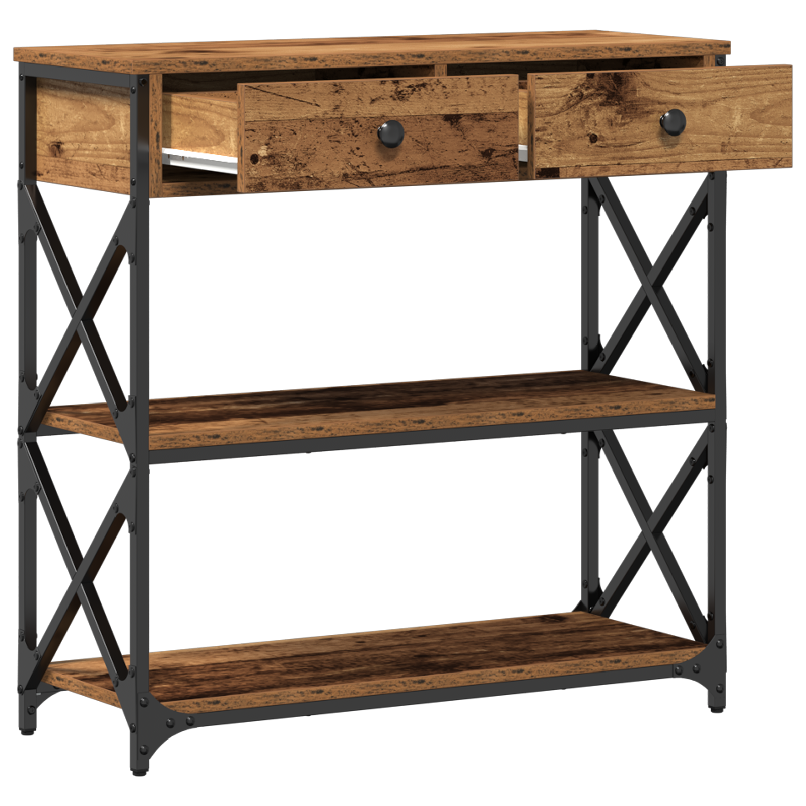 Console Table Old Wood 75x28x75 cm Engineered Wood and Steel - Image 5