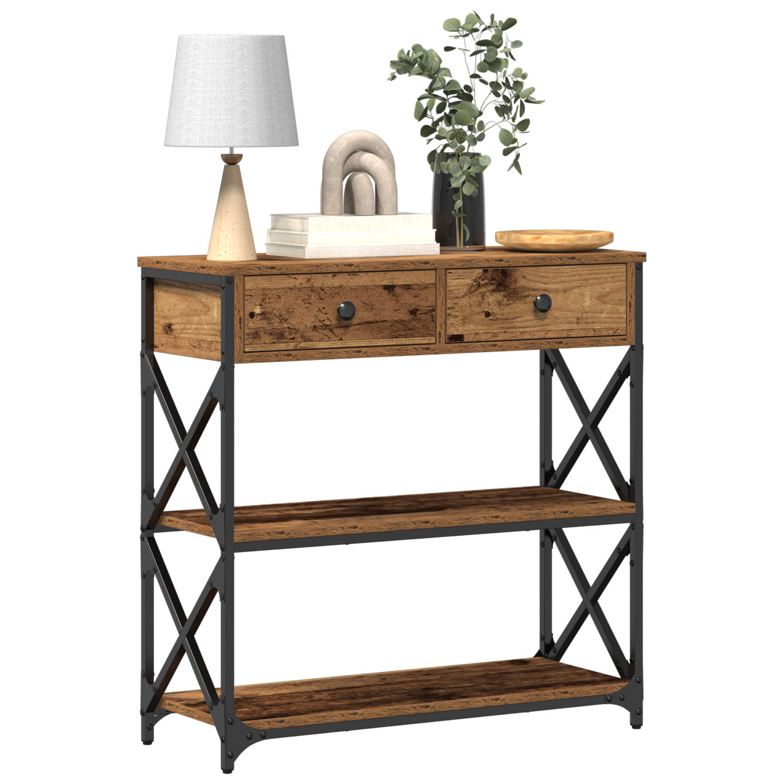 Console Table Old Wood 75x28x75 cm Engineered Wood and Steel - Image 3