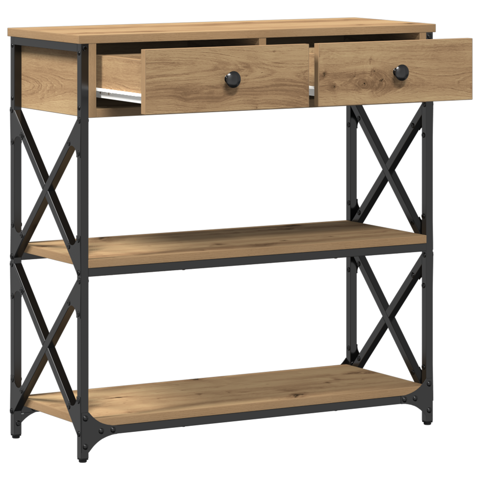 Console Table Artisan Oak 75x28x75 cm Engineered Wood and Steel - Image 2