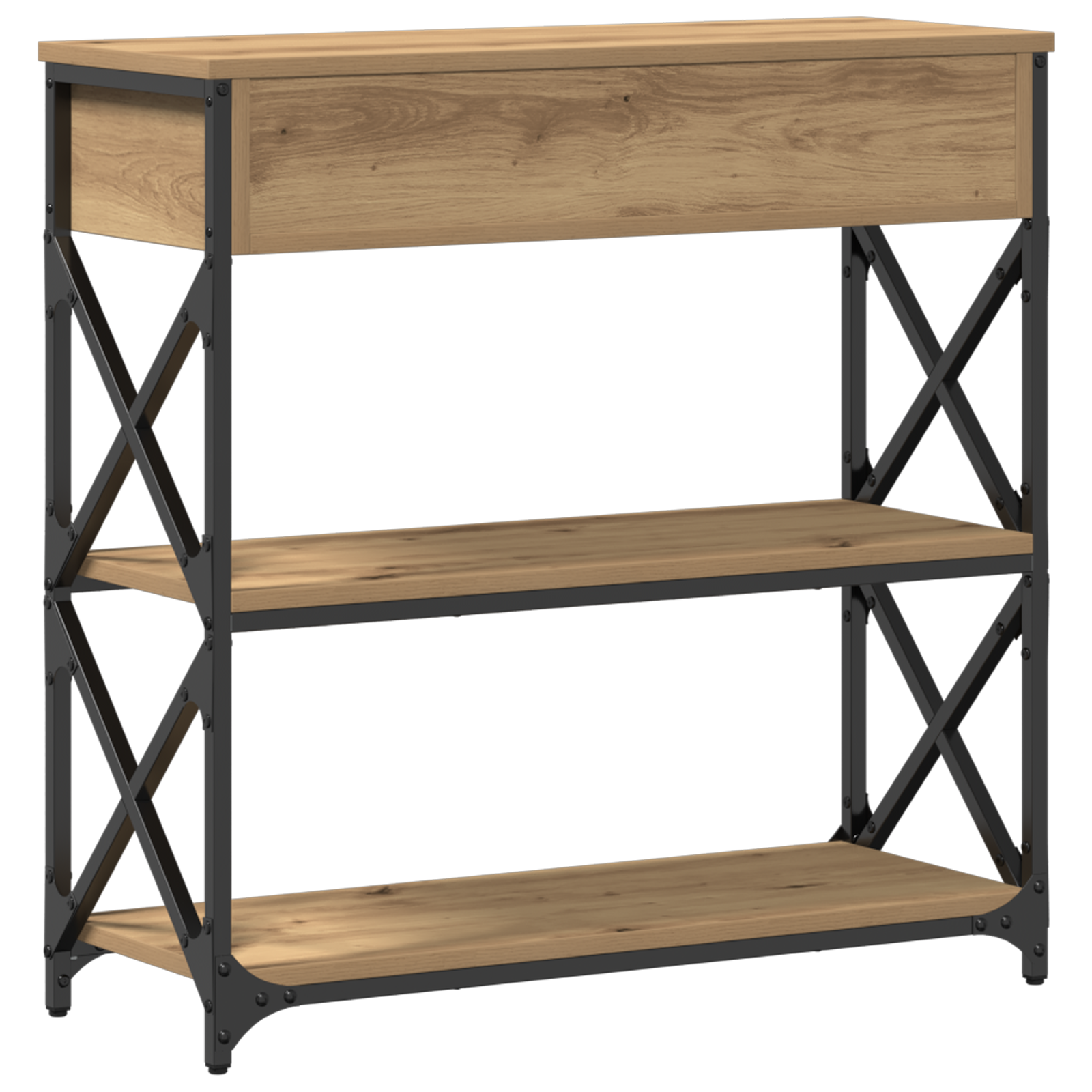 Console Table Artisan Oak 75x28x75 cm Engineered Wood and Steel - Image 7