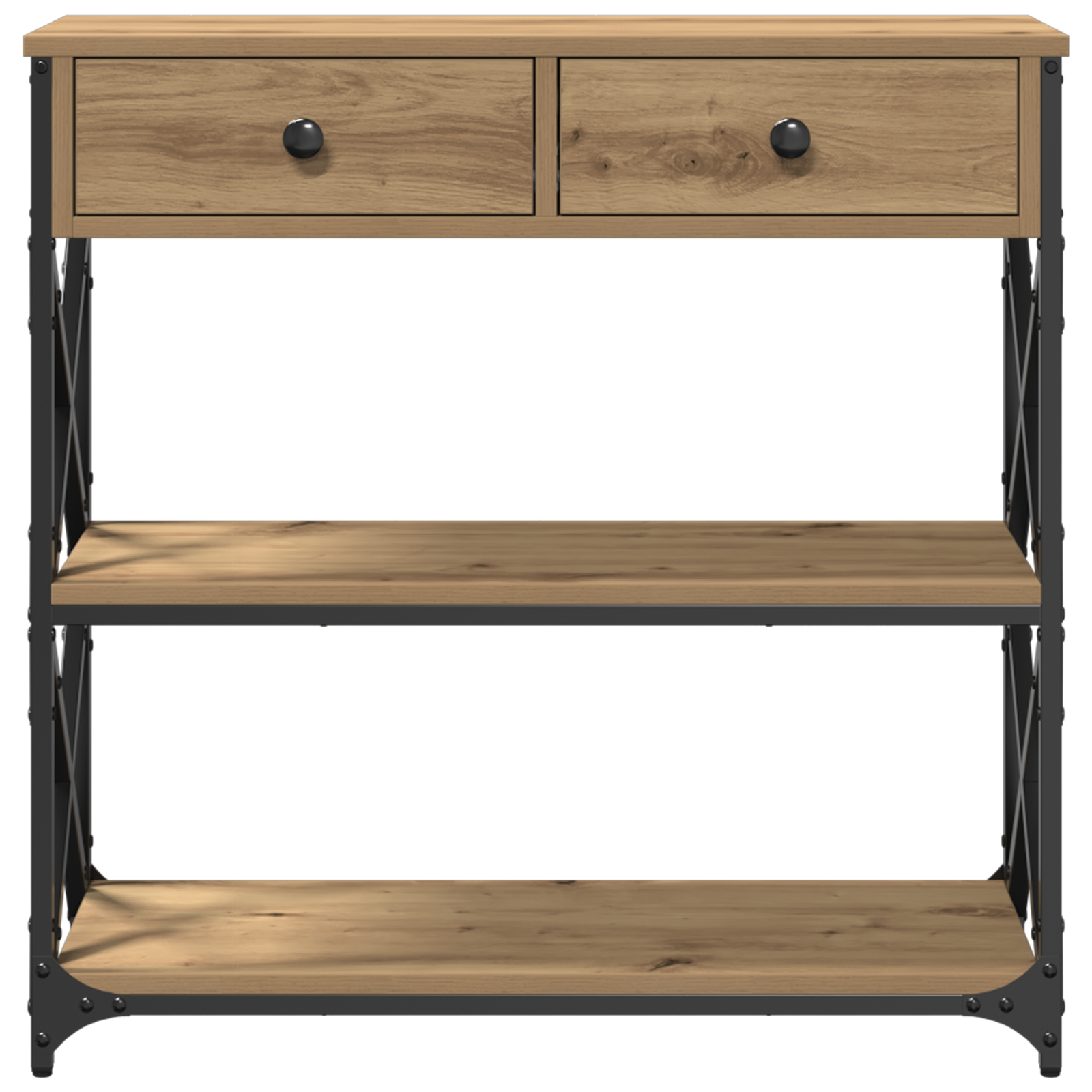 Console Table Artisan Oak 75x28x75 cm Engineered Wood and Steel - Image 5