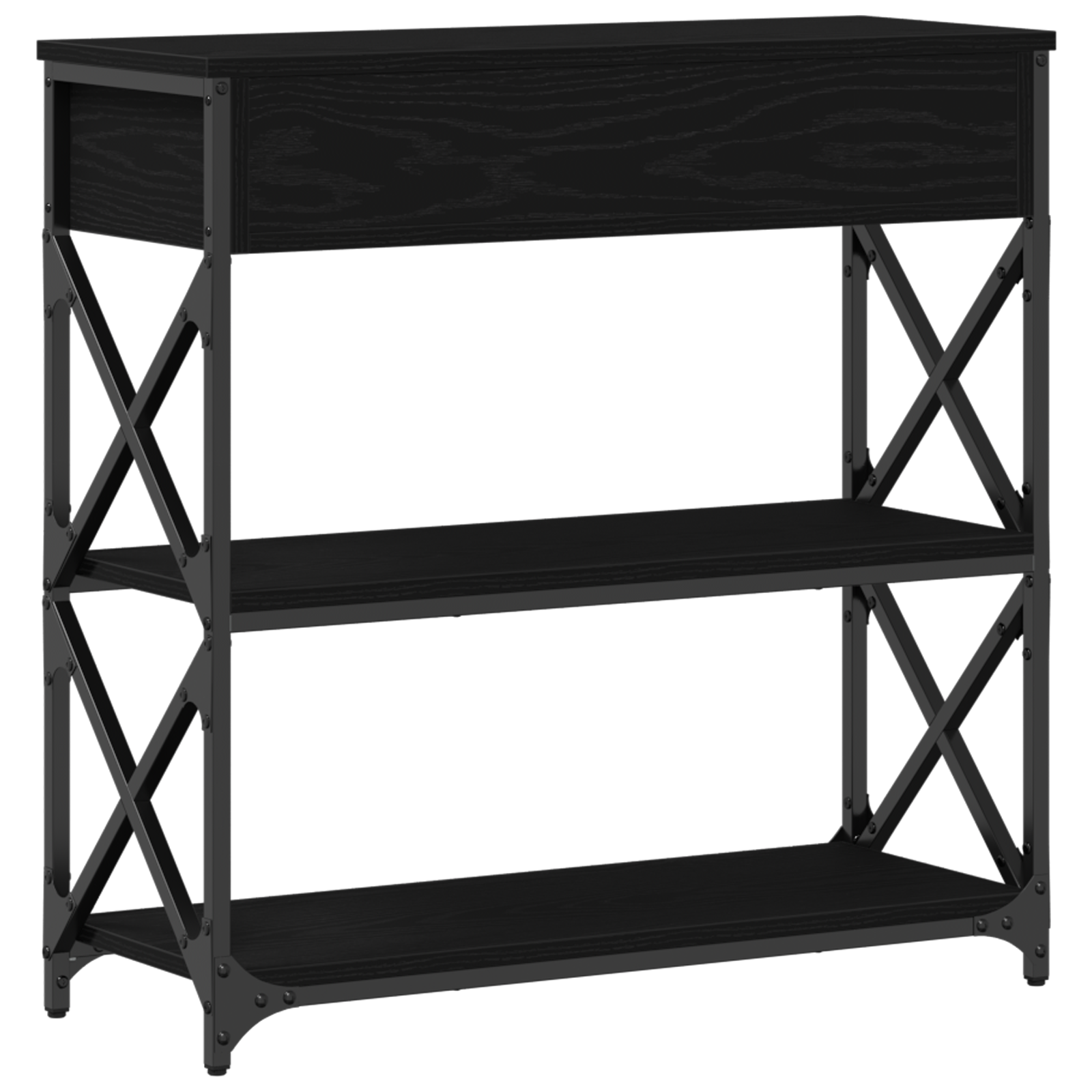 Console Table Black Oak 75x28x75 cm Engineered Wood and Steel - Image 5