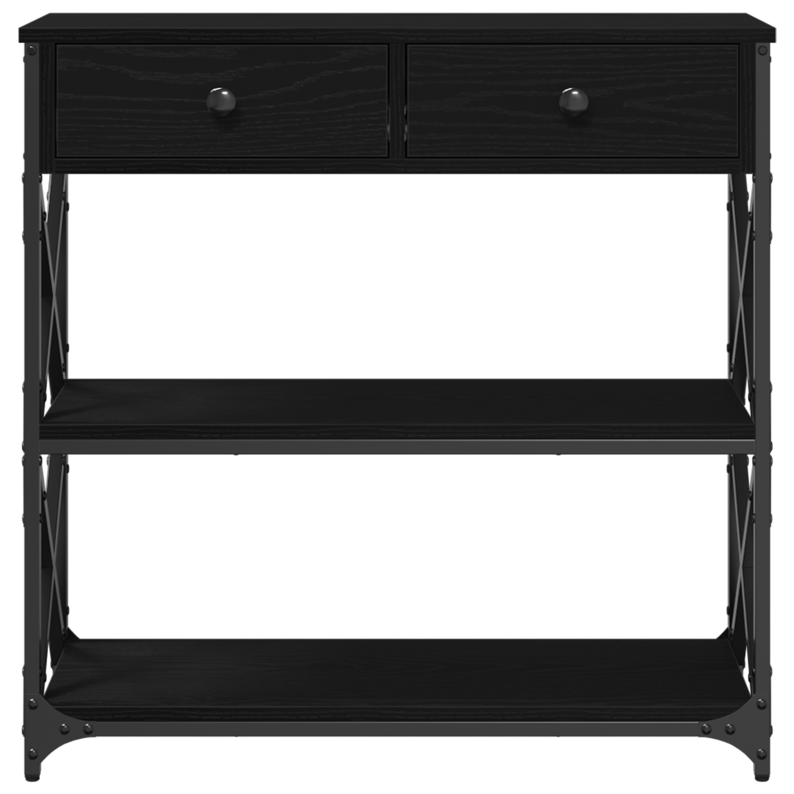 Console Table Black Oak 75x28x75 cm Engineered Wood and Steel - Image 2