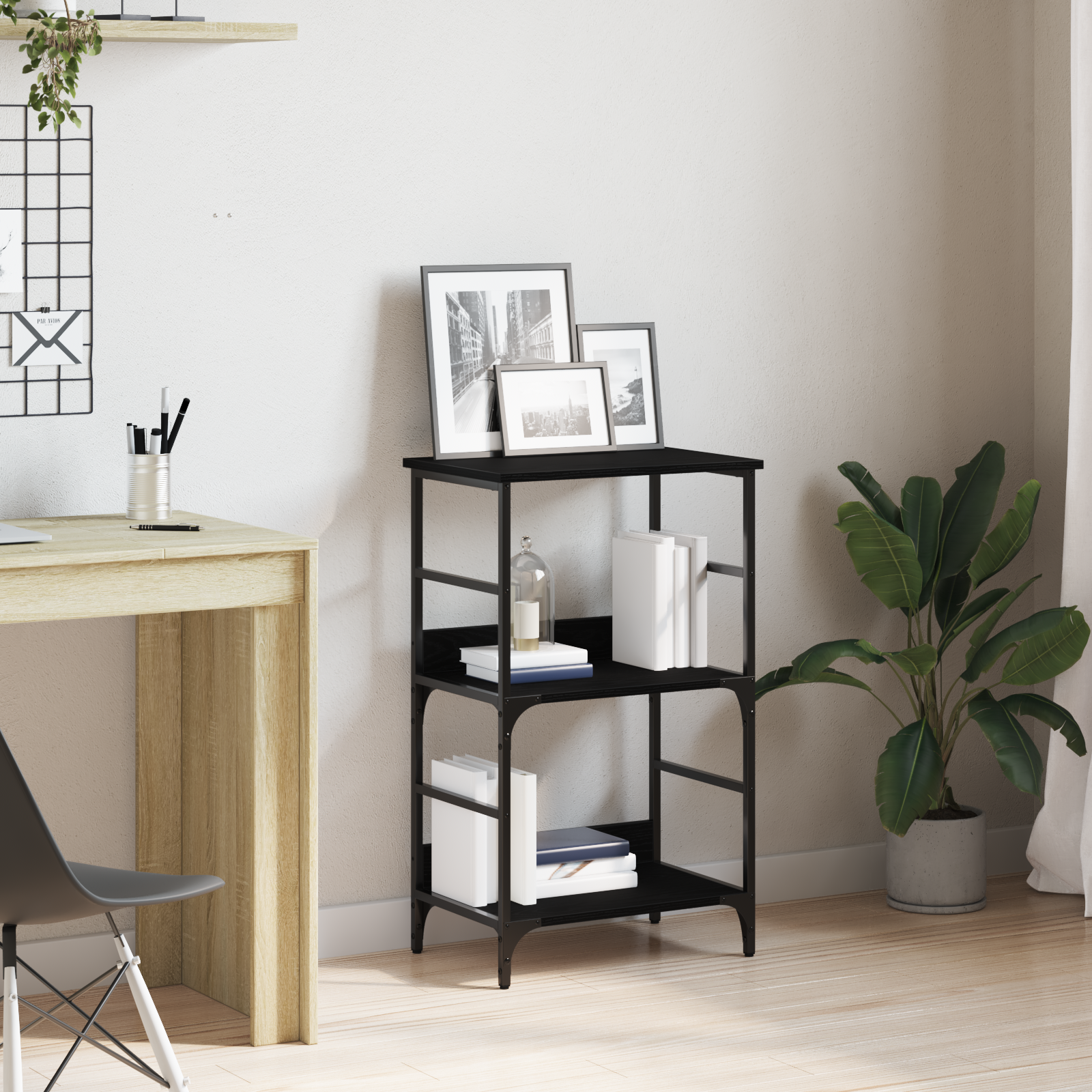 Bookshelf Black Oak 50x33x82 cm Engineered Wood and Steel