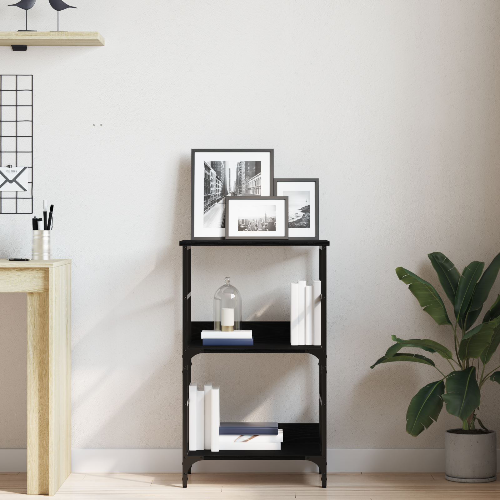 Bookshelf Black Oak 50x33x82 cm Engineered Wood and Steel - Image 4