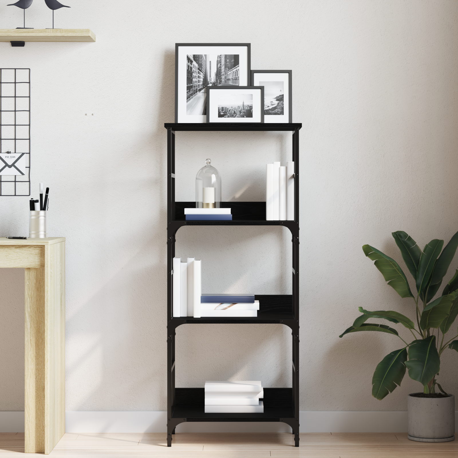 Bookshelf Black Oak 50x33x117,5 cm Engineered Wood and Steel - Image 4