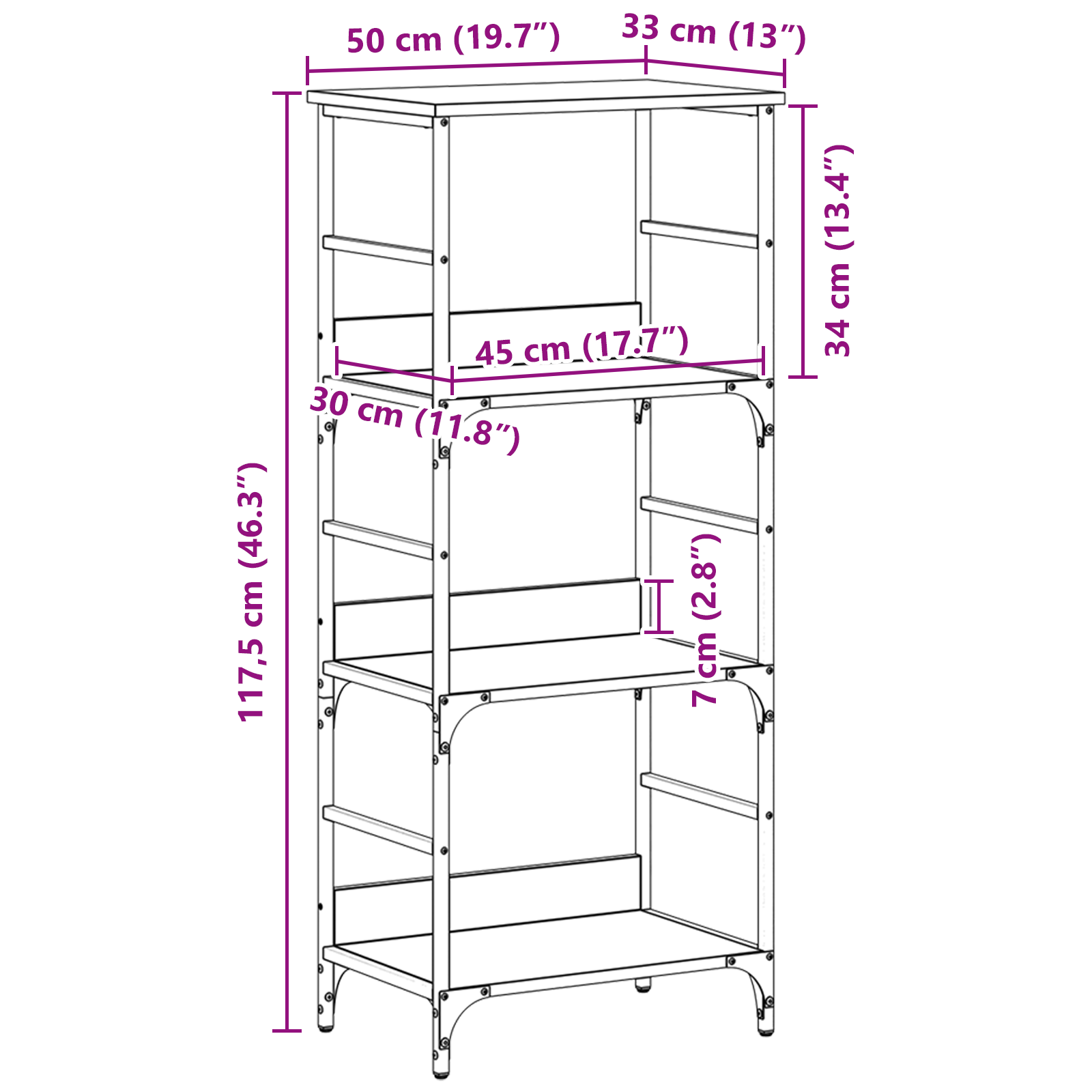 Bookshelf Black Oak 50x33x117,5 cm Engineered Wood and Steel - Image 10