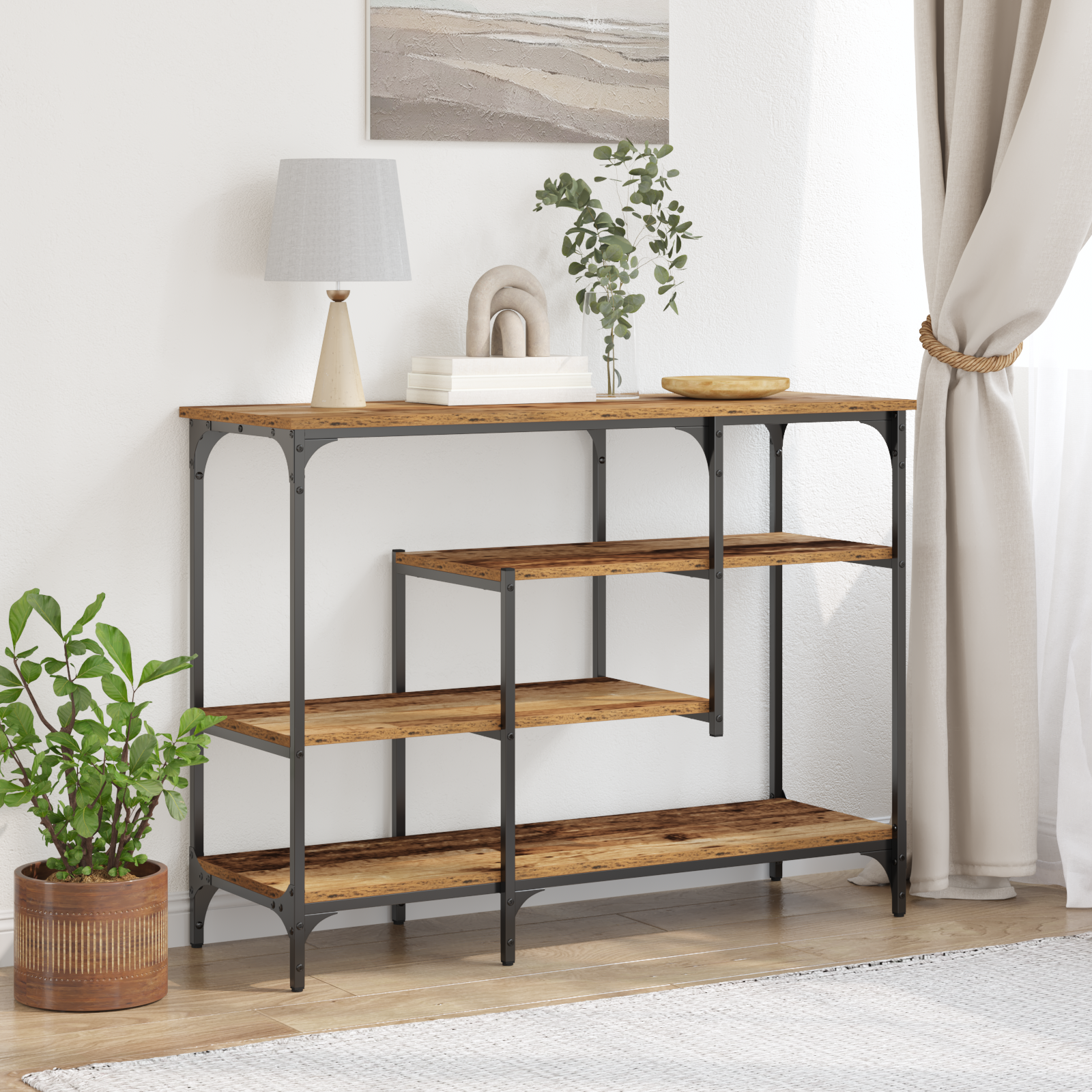 Console Table Old Wood 100x35x75 cm Engineered Wood and Steel